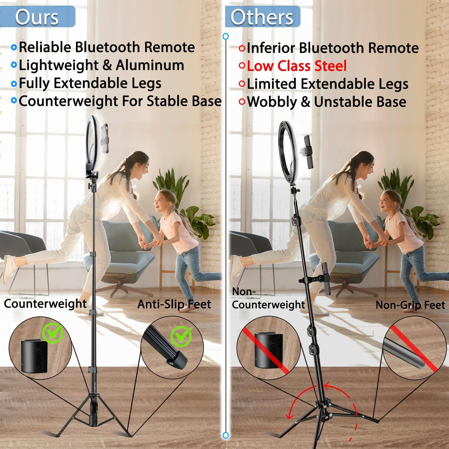 image12quot Fugetek Selfie Ring Light Kit with Tripod Stand Dimmable 3 Color Modes Cell Phone Holder Bluetooth Remote Aluminum Extendable for Live Stream TikTok Photos Makeup Black