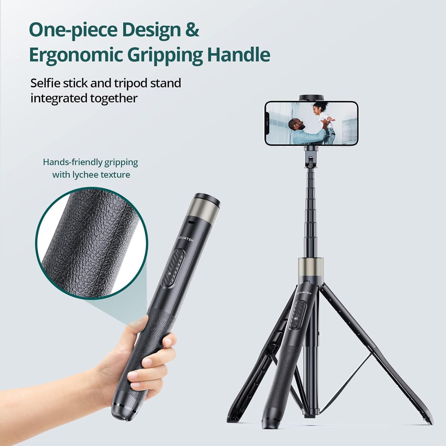 imageATUMTEK 51quot Selfie Stick Tripod All in One Extendable Phone Tripod Stand with Bluetooth Remote 360 Rotation for iPhone and Android Phone Selfies Video Recording Vlogging Live Streaming WhiteBlack