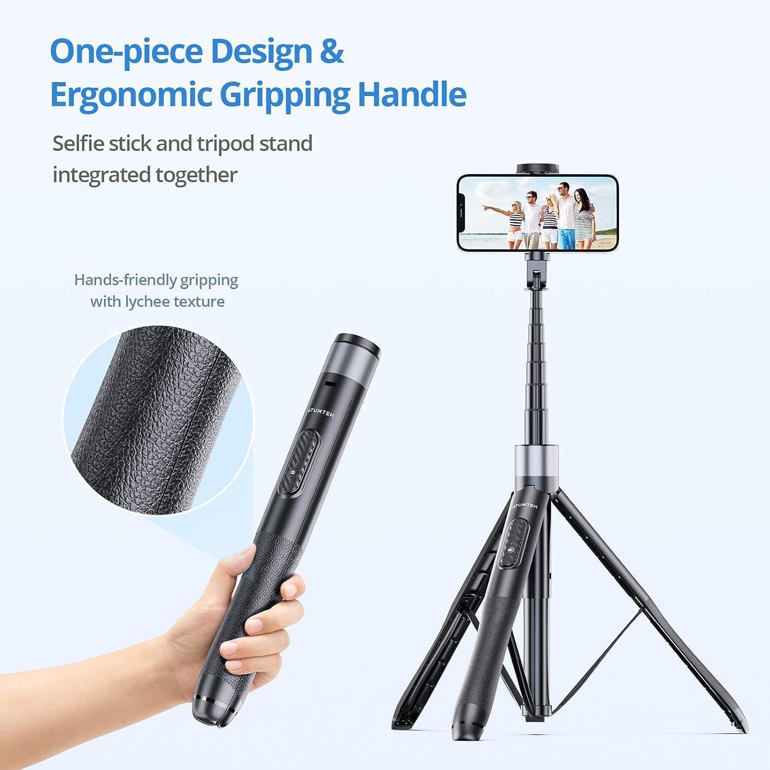 imageATUMTEK 51quot Selfie Stick Tripod All in One Extendable Phone Tripod Stand with Bluetooth Remote 360 Rotation for iPhone and Android Phone Selfies Video Recording Vlogging Live Streaming WhiteBlack
