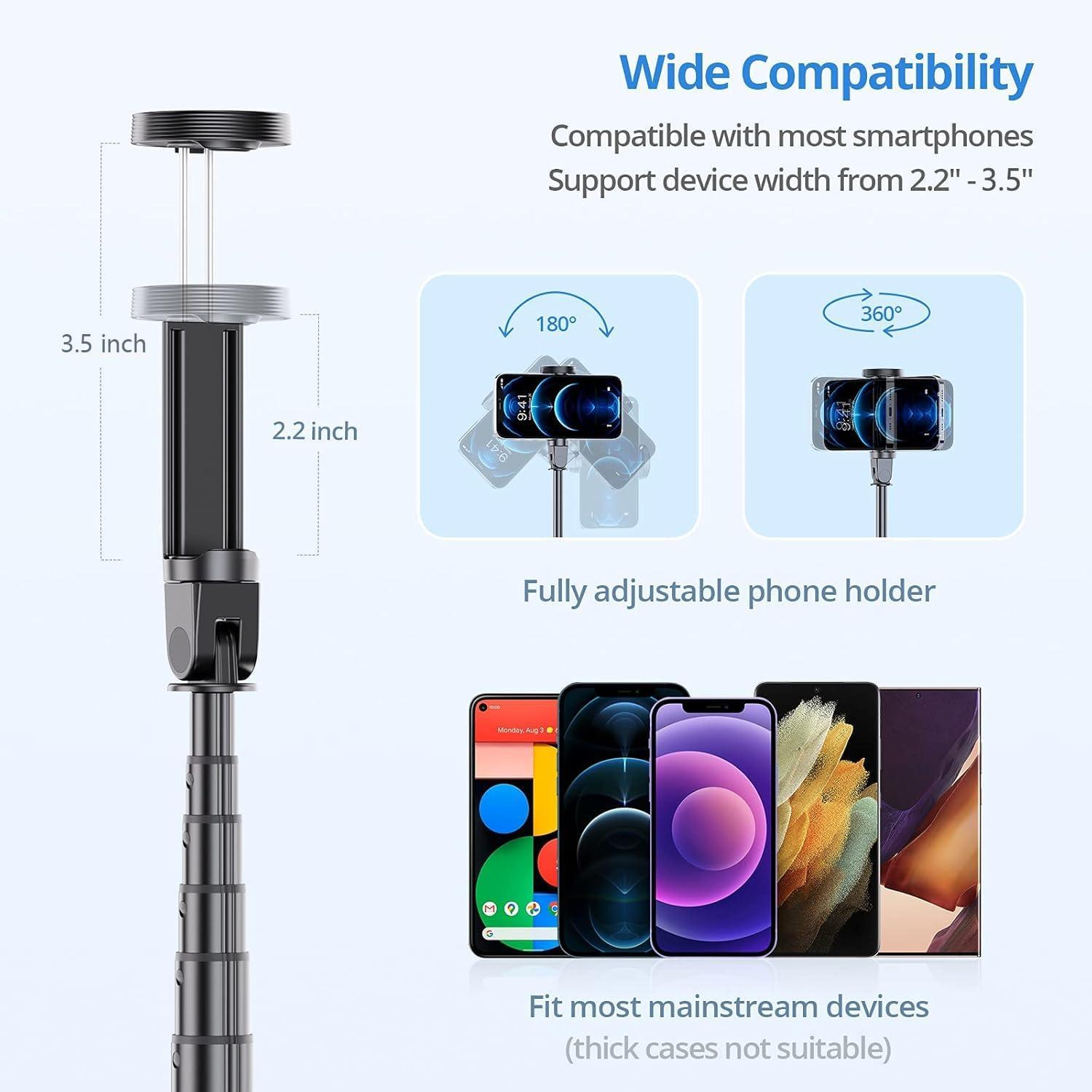 imageATUMTEK 51quot Selfie Stick Tripod All in One Extendable Phone Tripod Stand with Bluetooth Remote 360 Rotation for iPhone and Android Phone Selfies Video Recording Vlogging Live Streaming WhiteBlack