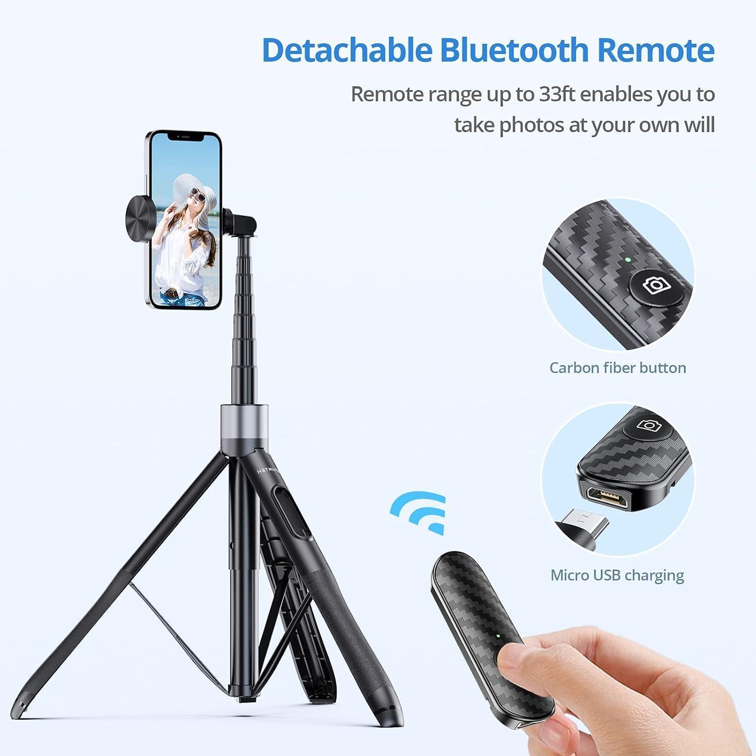 imageATUMTEK 51quot Selfie Stick Tripod All in One Extendable Phone Tripod Stand with Bluetooth Remote 360 Rotation for iPhone and Android Phone Selfies Video Recording Vlogging Live Streaming WhiteBlack
