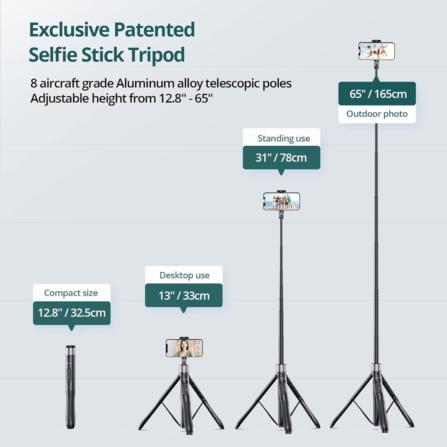 imageATUMTEK 51quot Selfie Stick Tripod All in One Extendable Phone Tripod Stand with Bluetooth Remote 360 Rotation for iPhone and Android Phone Selfies Video Recording Vlogging Live Streaming WhiteBlack