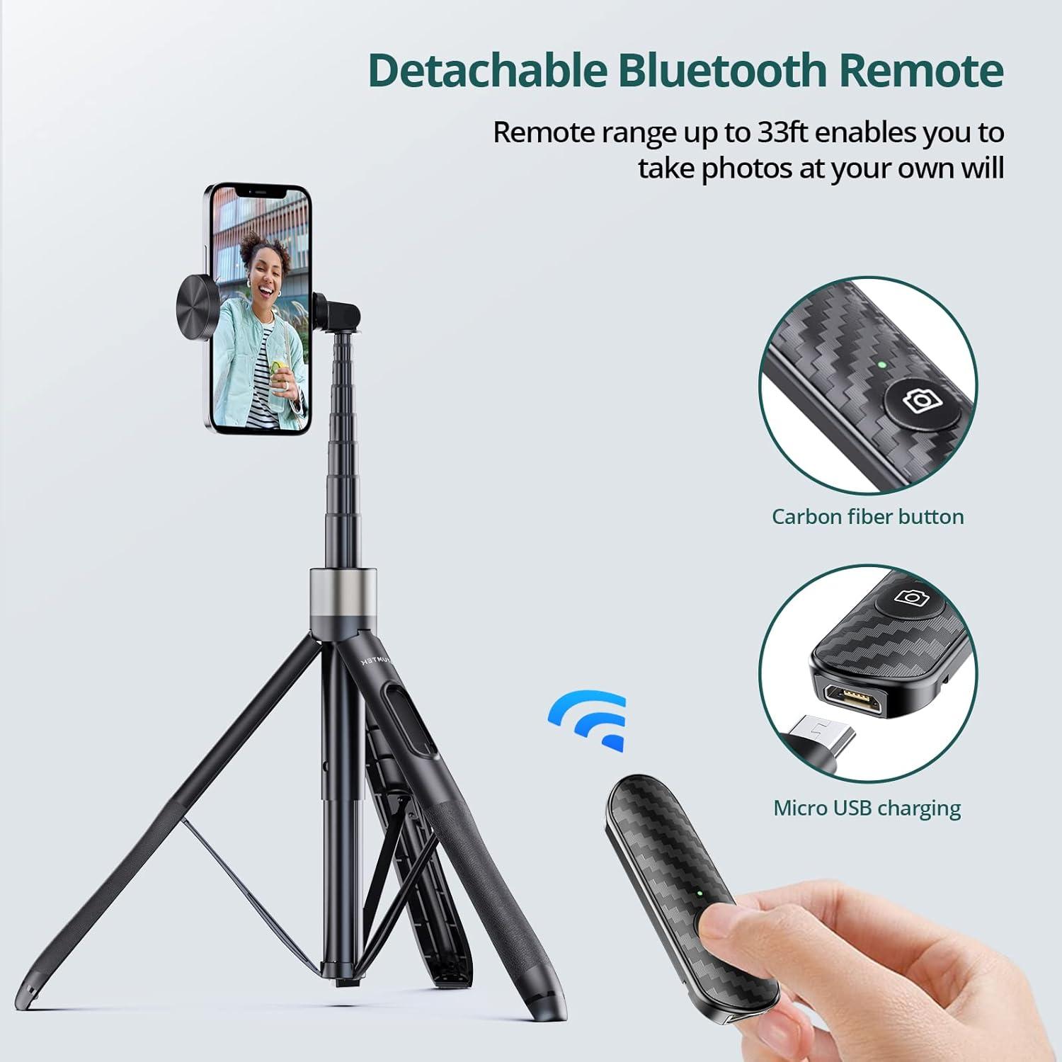 imageATUMTEK 51quot Selfie Stick Tripod All in One Extendable Phone Tripod Stand with Bluetooth Remote 360 Rotation for iPhone and Android Phone Selfies Video Recording Vlogging Live Streaming WhiteBlack