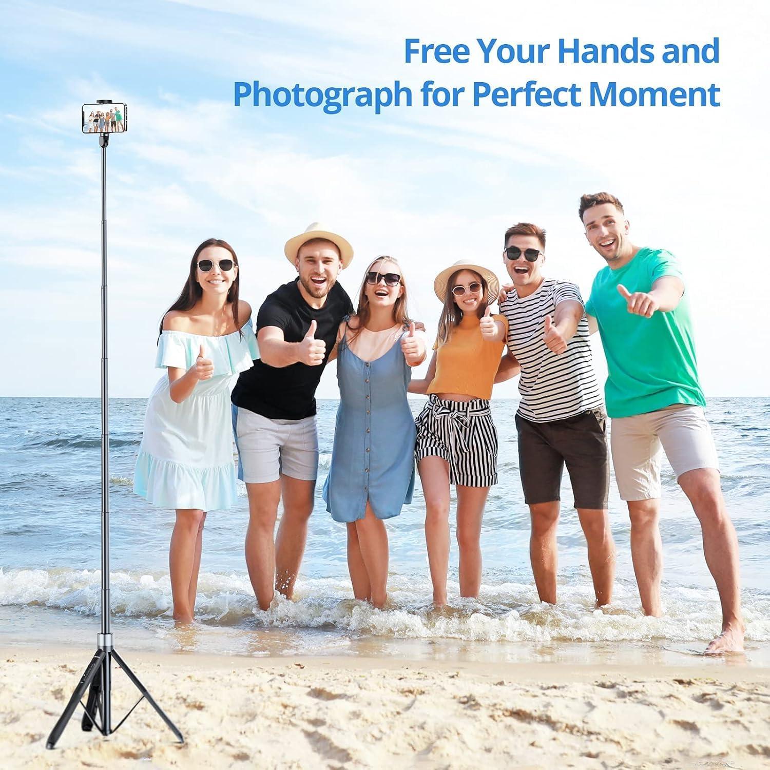 imageATUMTEK 51quot Selfie Stick Tripod All in One Extendable Phone Tripod Stand with Bluetooth Remote 360 Rotation for iPhone and Android Phone Selfies Video Recording Vlogging Live Streaming WhiteBlack