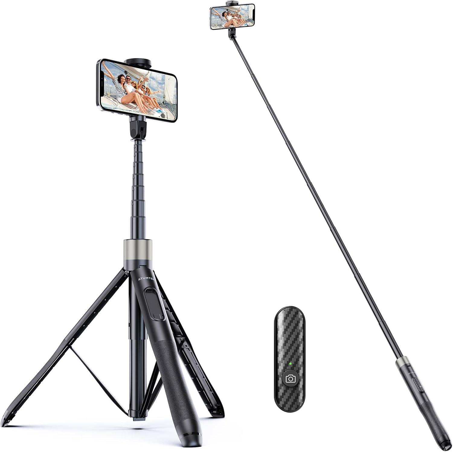imageATUMTEK 51quot Selfie Stick Tripod All in One Extendable Phone Tripod Stand with Bluetooth Remote 360 Rotation for iPhone and Android Phone Selfies Video Recording Vlogging Live Streaming WhiteBlack