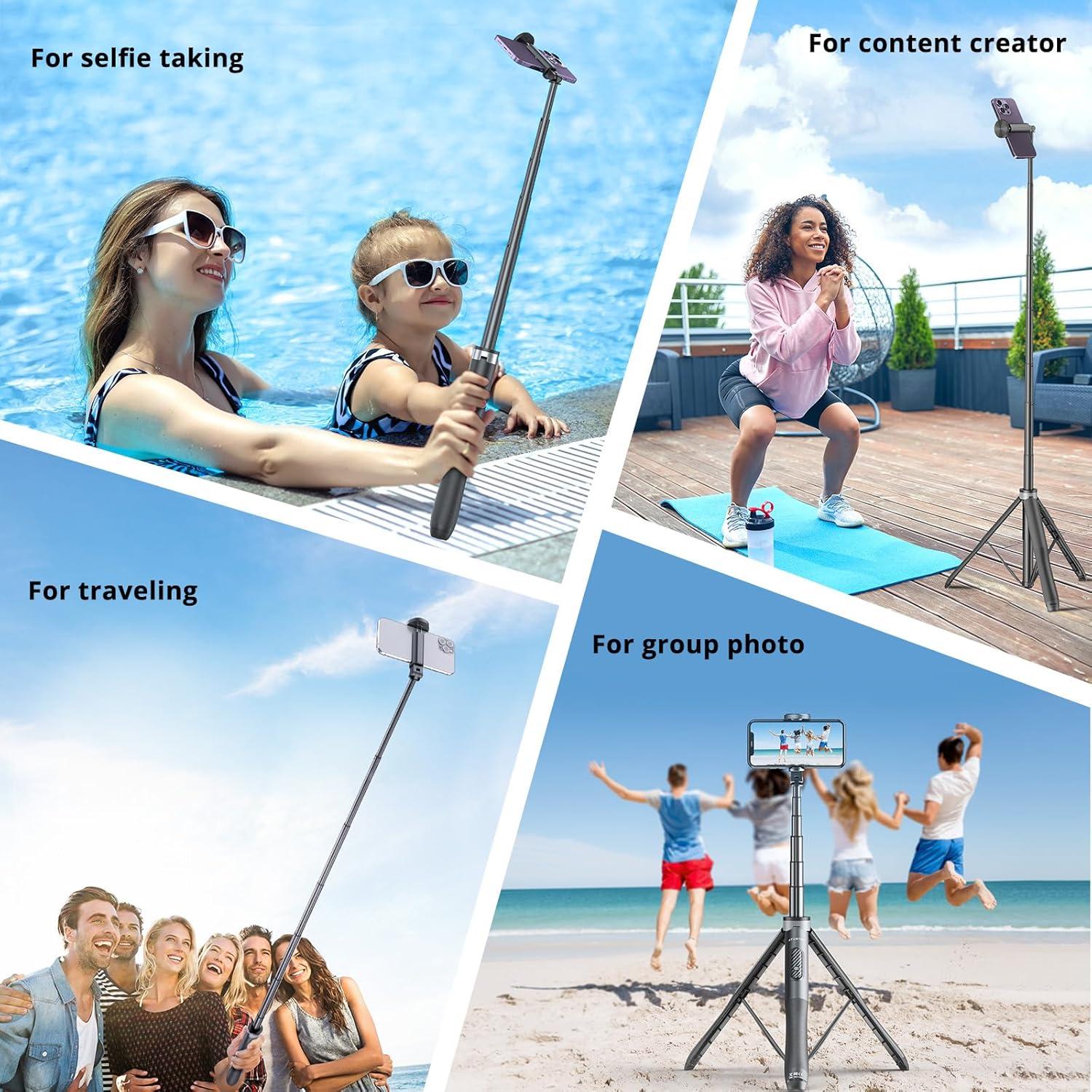 imageATUMTEK 51quot Selfie Stick Tripod All in One Extendable Phone Tripod Stand with Bluetooth Remote 360 Rotation for iPhone and Android Phone Selfies Video Recording Vlogging Live Streaming WhiteBlack