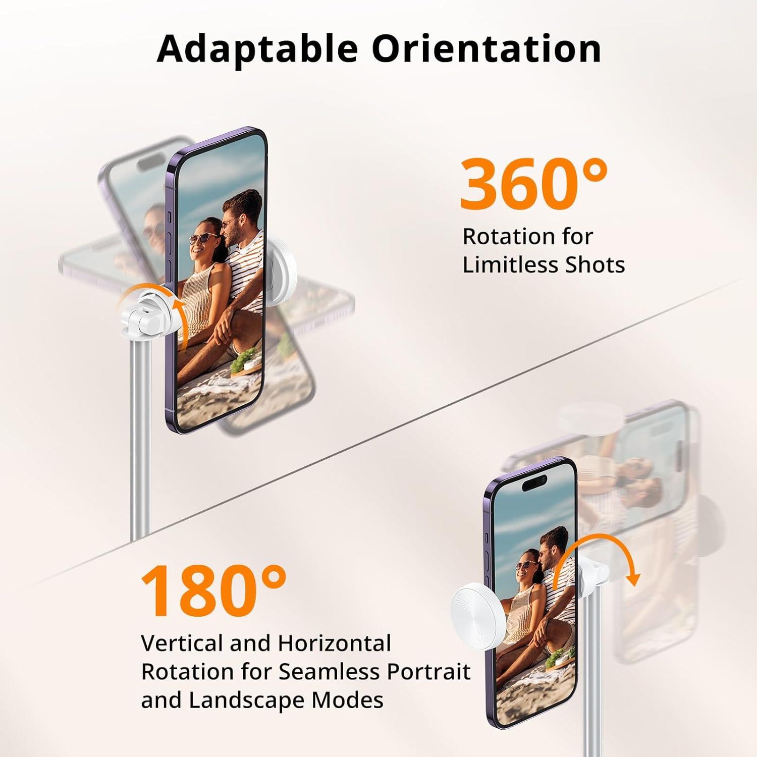 imageATUMTEK 55quot Selfie Stick Tripod Allinone Extendable Aluminum Travel Tripod with Rechargeable Bluetooth Remote Phone Selfie Stick 360 Rotatable for iPhone 16 Pro Max151413 Smartphones WhiteWhite