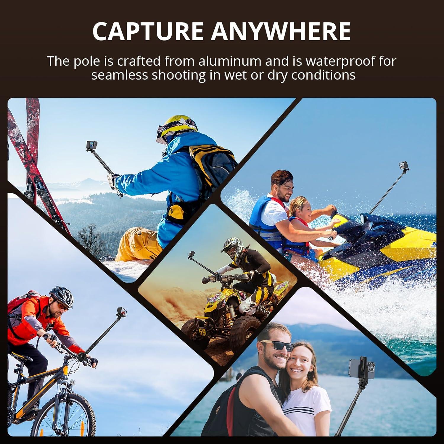 imageATUMTEK 60quot Invisible Selfie Stick 14quot Extendable Monopod Pole Solid and Compact Design for Insta360 for GoPro DJI Action Cameras Buckle Mount for GoPro ampamp DJI and Wrist Strap Included114cm