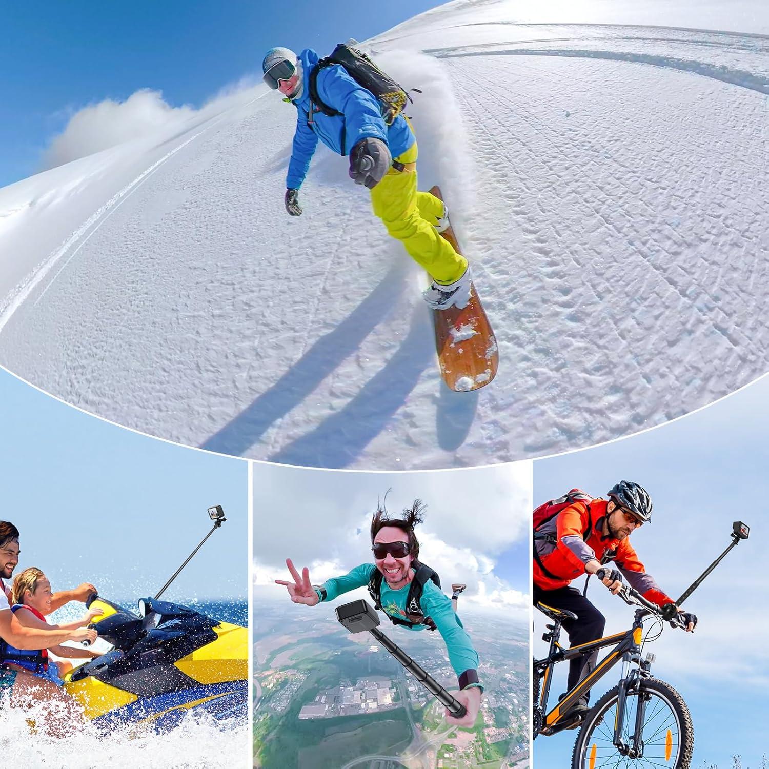 imageATUMTEK 60quot Invisible Selfie Stick 14quot Extendable Monopod Pole Solid and Compact Design for Insta360 for GoPro DJI Action Cameras Buckle Mount for GoPro ampamp DJI and Wrist Strap Included150cm