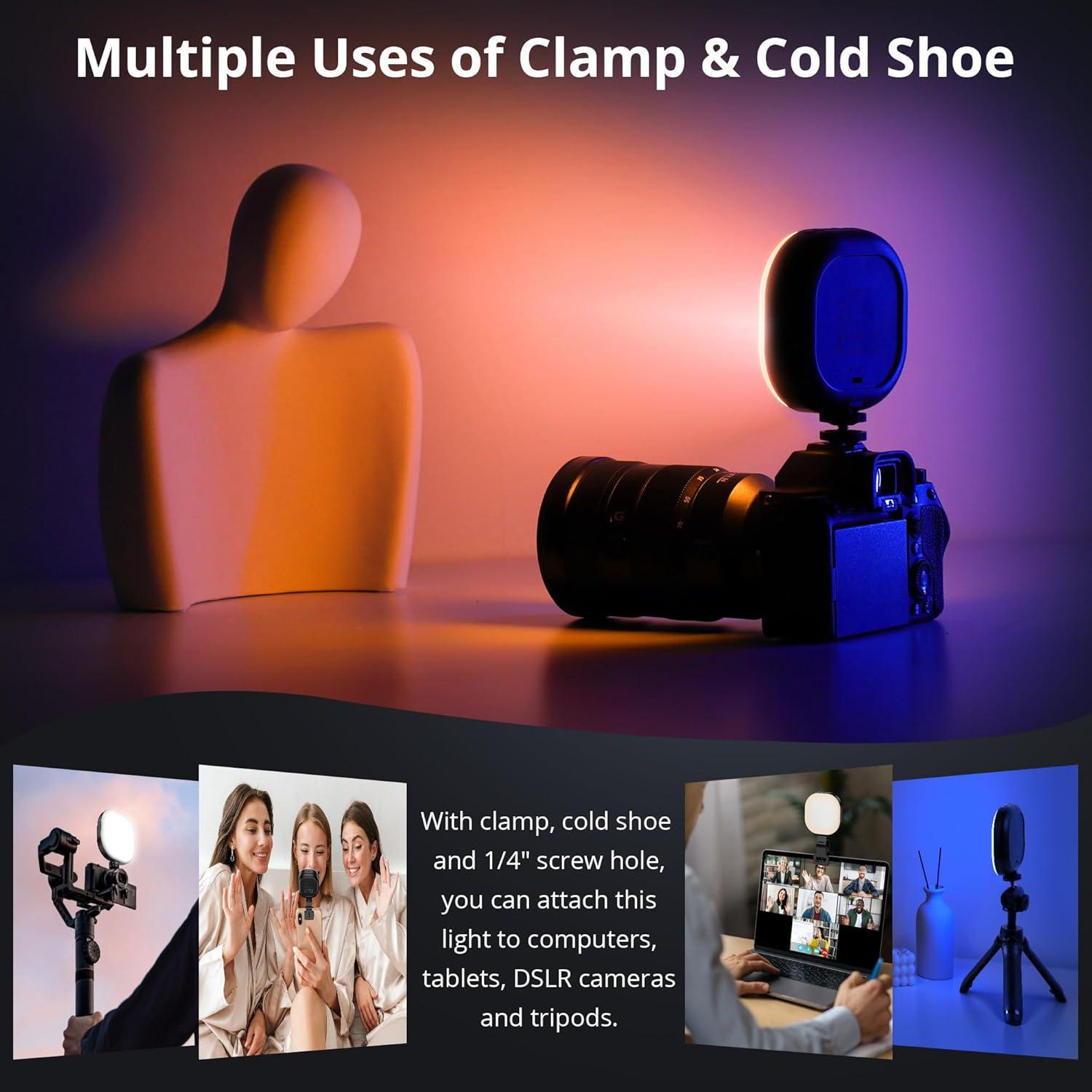 imageATUMTEK RGB Video Light Portable LED Camera Light Live Streaming Video Lamp CRI 95 29006700K LED DSLR Lighting with Cold Shoe Mounts and Clamp for Photography Vlogging Video Conference etcRGB