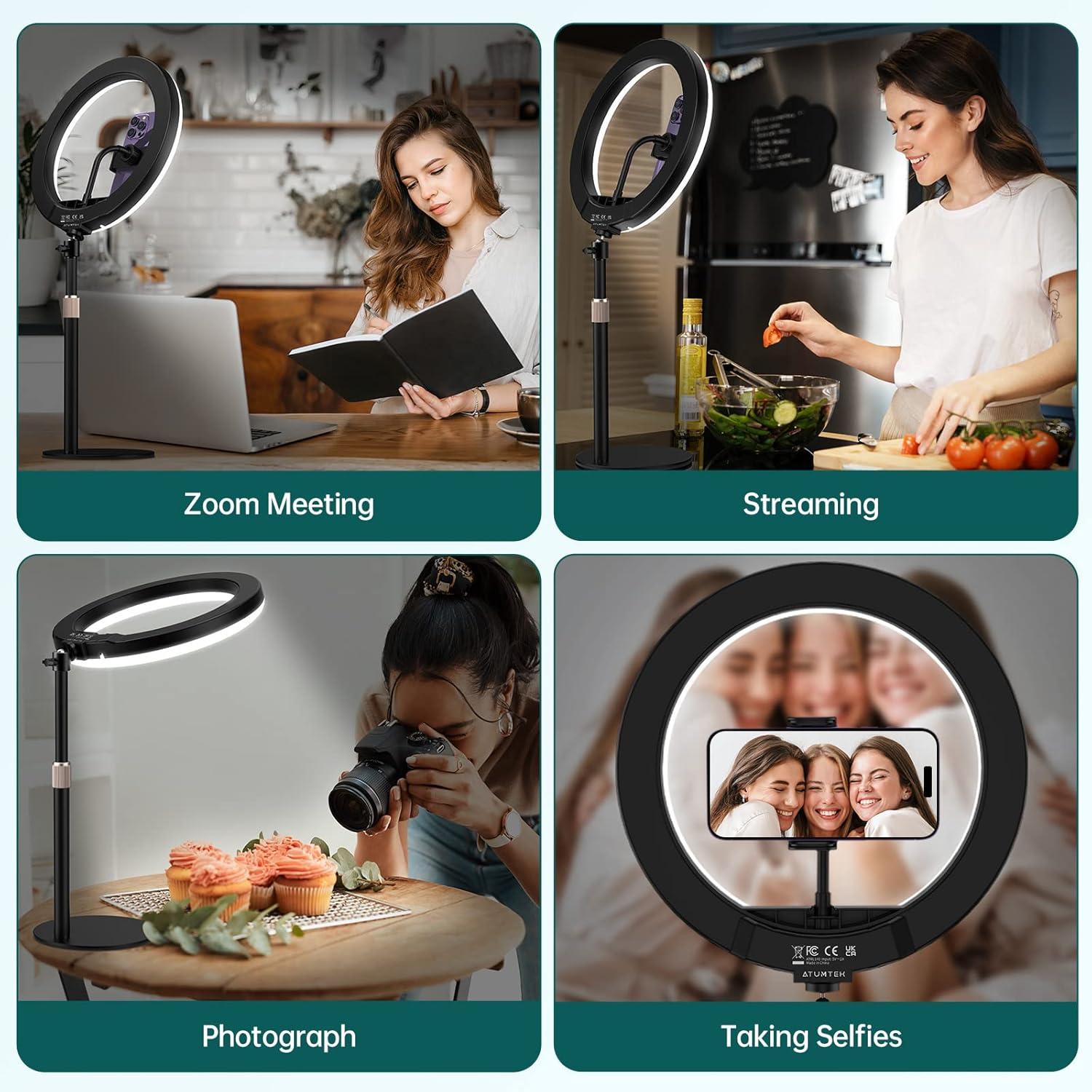 imageATUMTEK Selfie Ring Light with Desk Stand and Phone Holder 10quot Desktop LED Circle Light for Laptop Computer Ring Light for Zoom Meeting Conference Lighting Live Streaming Makeup TikTok Vlog