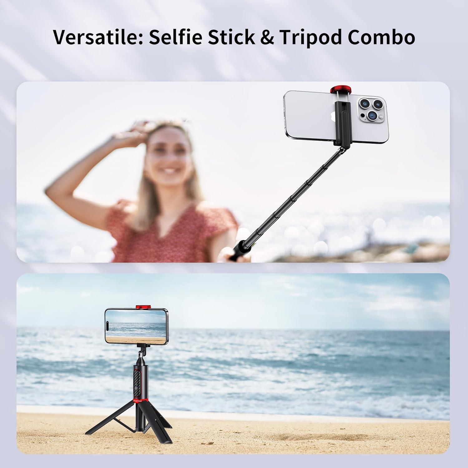 imageATUMTEK Selfie Stick Tripod 3in1 Extendable Aluminum Phone Tripod with Detachable Bluetooth Remote Compatible with iPhone 1716151413121111 ProXS MaxXR and Samsung Smartphones BlueRed