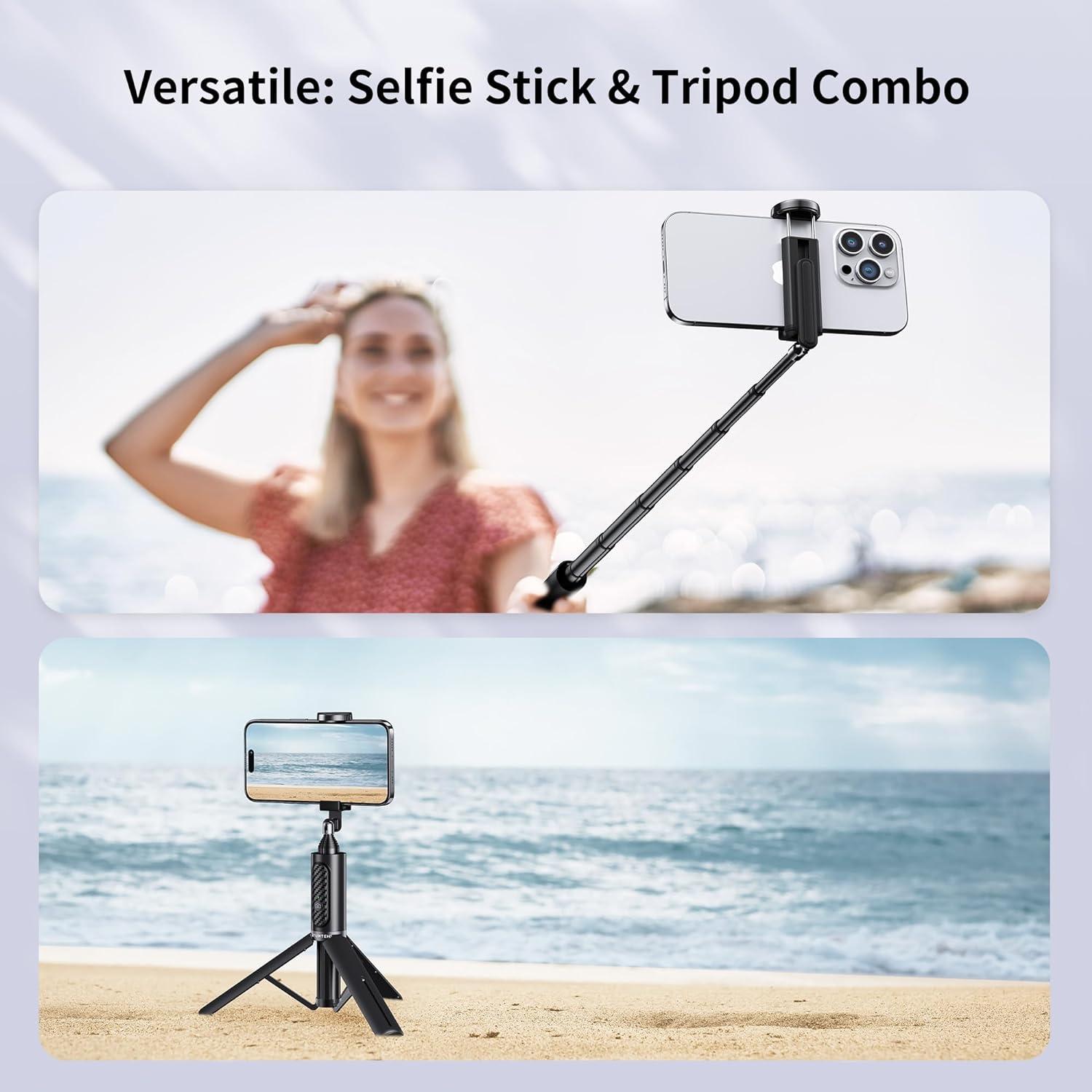 imageATUMTEK Selfie Stick Tripod 3in1 Extendable Aluminum Phone Tripod with Detachable Bluetooth Remote Compatible with iPhone 1716151413121111 ProXS MaxXR and Samsung Smartphones BlueBlack