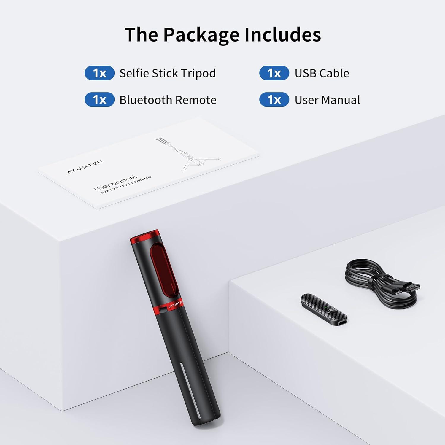 imageATUMTEK Selfie Stick Tripod 3in1 Extendable Aluminum Phone Tripod with Detachable Bluetooth Remote Compatible with iPhone 1716151413121111 ProXS MaxXR and Samsung Smartphones BlueRed