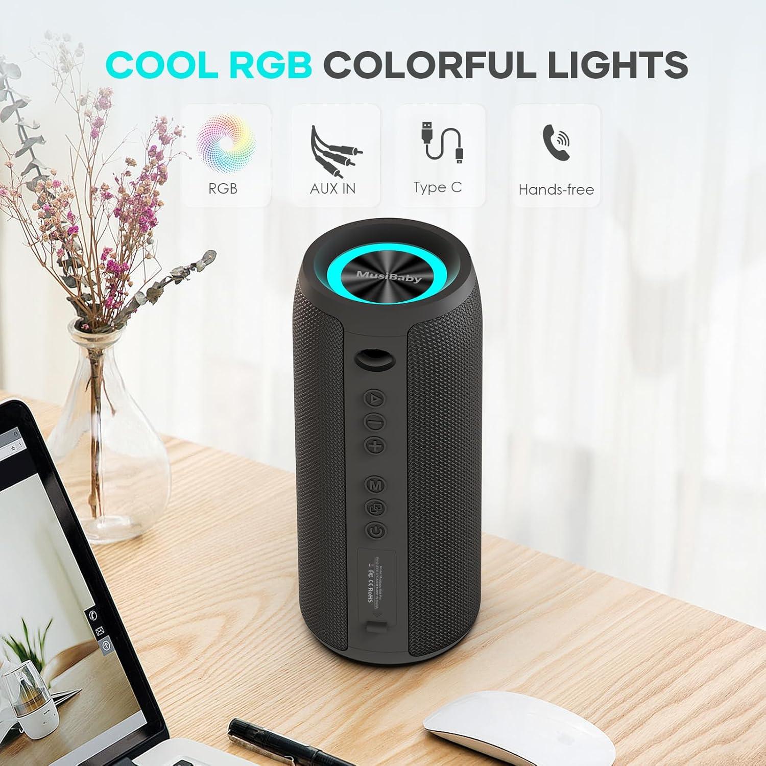 imageBluetooth Speaker IPX6 WaterproofMusibaby M88pro with Loud Stereo SoundPortable Wireless Speaker40H BatteryBluetooth 53Dual Pairing Shower Outdoor Speaker for Party Beach Gifts IdealBlackpro