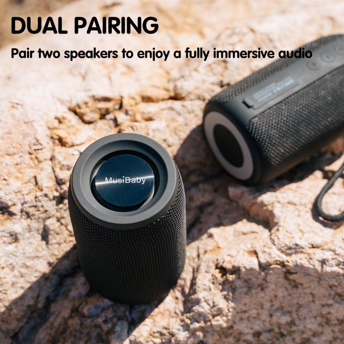 imageBluetooth Speaker MusiBaby Wireless Portable Speaker  Waterproof Outdoor Bluetooth 50 Dual Pairing Loud Stereo Deep Bass 24H Playtime  Gift Ideas for Home Party Travel BLKBlack