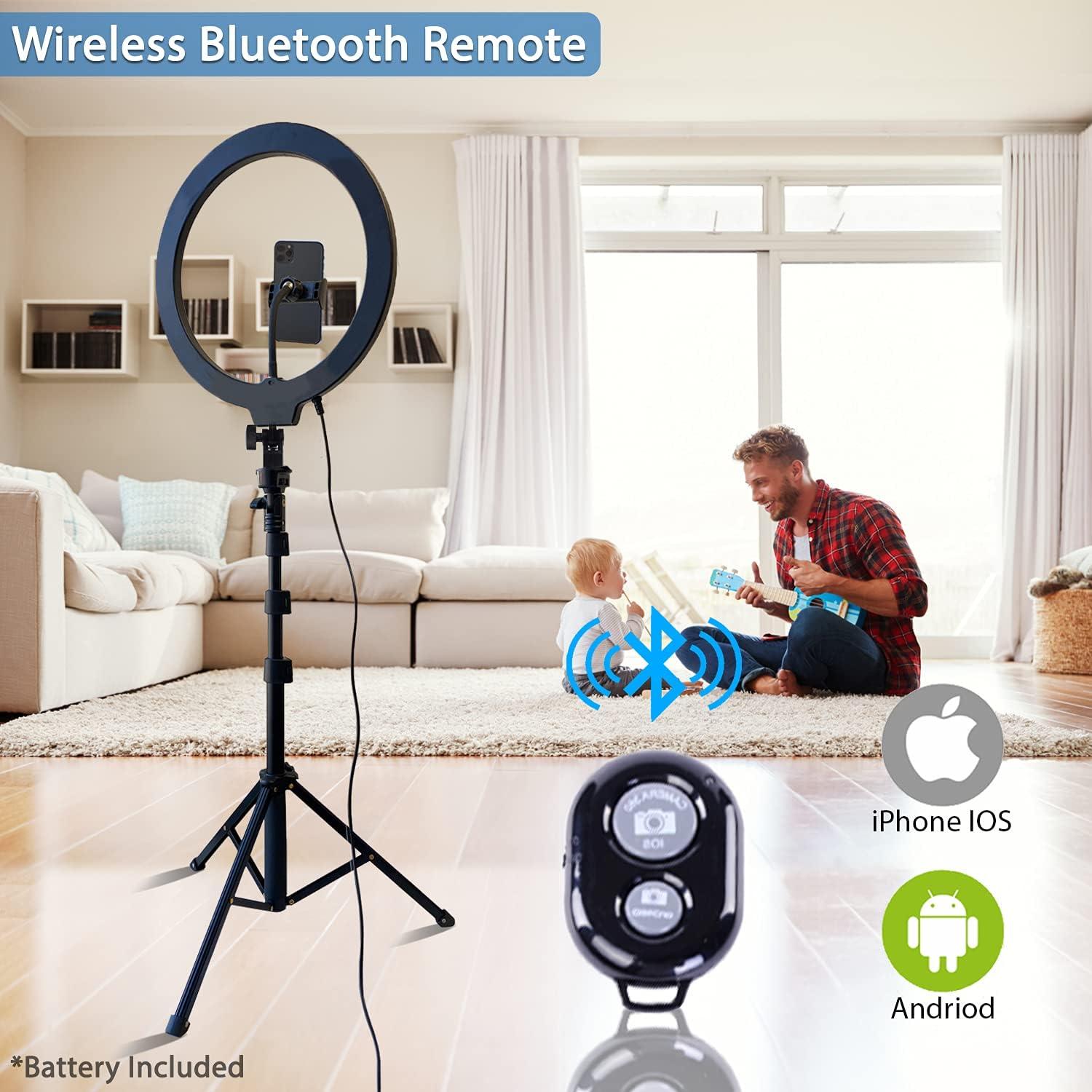 imageFugetek 102quot Selfie Ring Light Tripod Kit Phone Holder Bluetooth Remote Aluminum Stand Extends to 50quot USB Powered Compatible with iPhone ampamp Android 3 Color Modes Video Photos Makeup TikTok