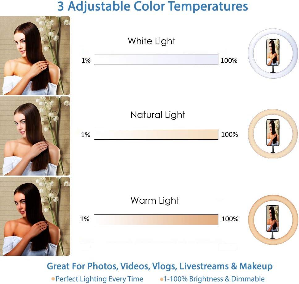 imageFugetek 102quot Selfie Ring Light Tripod Kit Phone Holder Bluetooth Remote Aluminum Stand Extends to 50quot USB Powered Compatible with iPhone ampamp Android 3 Color Modes Video Photos Makeup TikTok