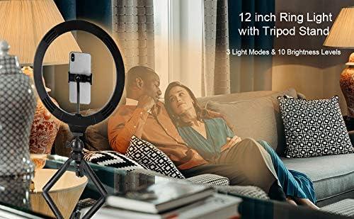 imageFugetek 12quot Desktop Ring Light with Phone Tripod Stand Phone Mount USB Powered Easy Extendable Legs LED 3 Color Modes Dimmable Photos Video TIK Tok Black