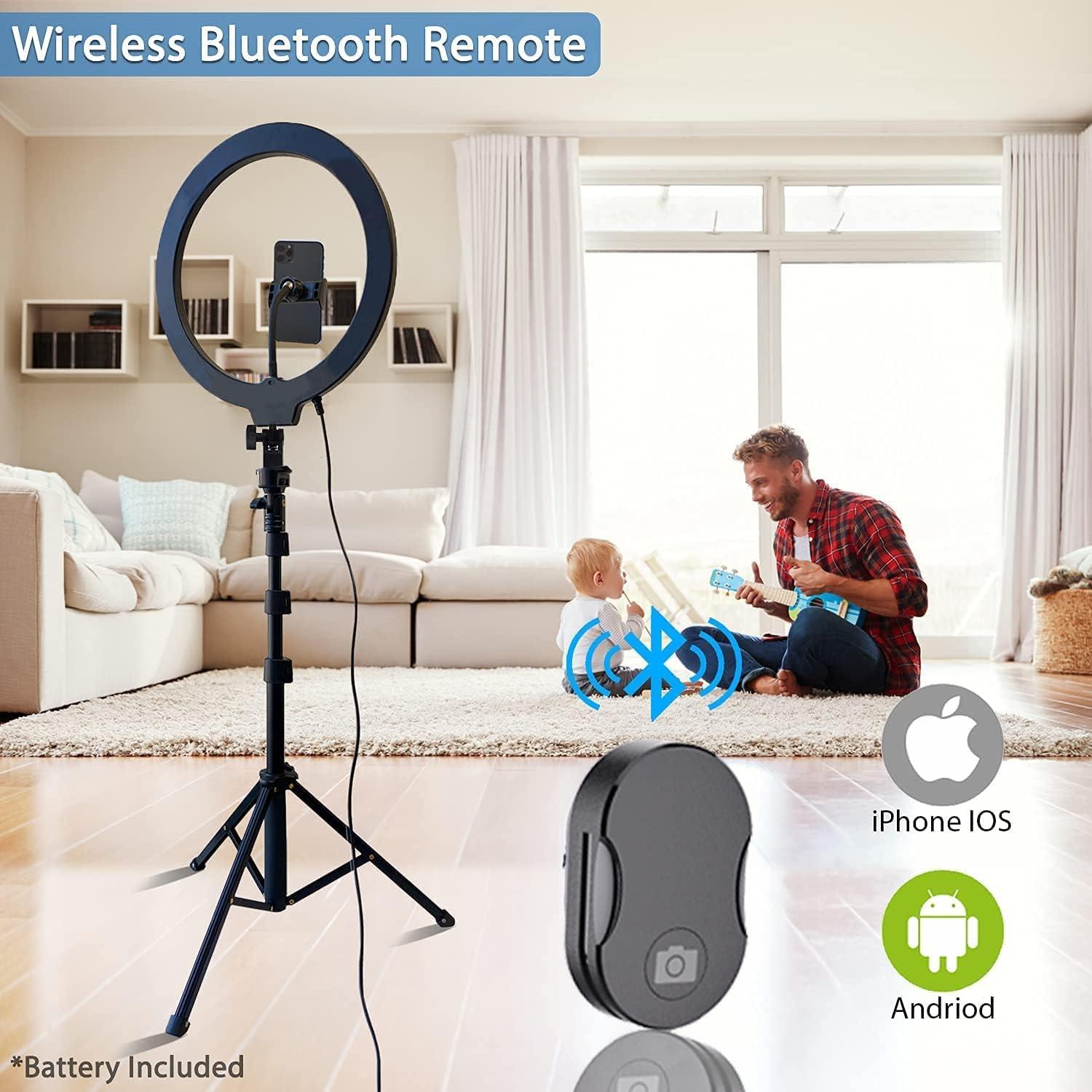 imageFugetek 12quot Selfie Ring Light Tripod Kit Phone Holder Bluetooth Remote Aluminum Stand Extends to 51quot USB Powered Compatible with iPhone ampamp Android 3 Color Modes Video Photos Makeup TikTok