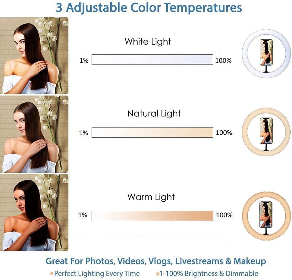 imageFugetek 12quot Selfie Ring Light Tripod Kit Phone Holder Bluetooth Remote Aluminum Stand Extends to 51quot USB Powered Compatible with iPhone ampamp Android 3 Color Modes Video Photos Makeup TikTok