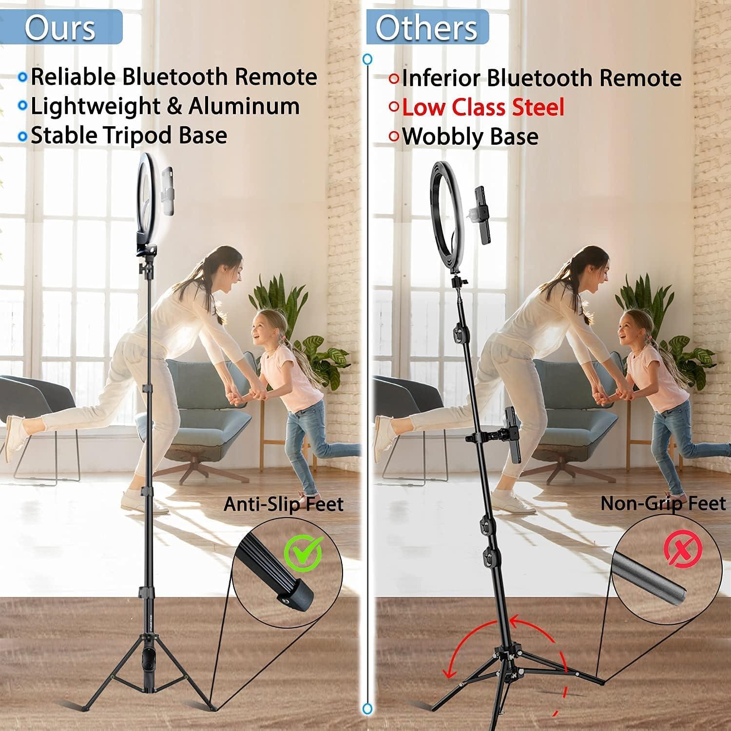 imageFugetek 12quot Selfie Ring Light Tripod Kit Phone Holder Bluetooth Remote Aluminum Stand Extends to 51quot USB Powered Compatible with iPhone ampamp Android 3 Color Modes Video Photos Makeup TikTok