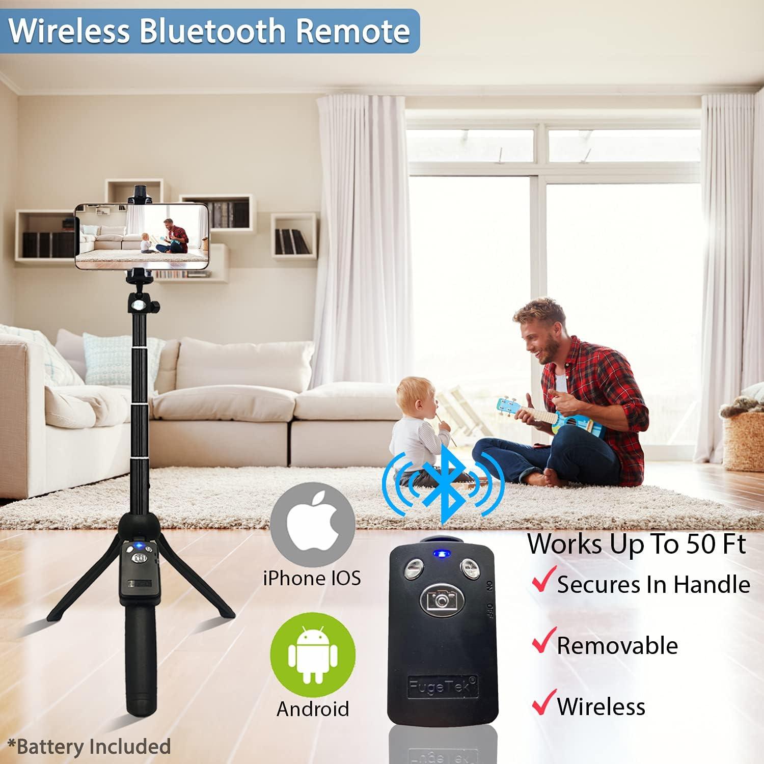 imageFugetek 42quot Compact Selfie Stick ampamp Tripod Extendable Wireless Bluetooth Remote Lightweight Aluminum Travel Ready Compatible with iPhone 14 13 12 Pro Xs Max Xr X 8Plus 7 ampamp AndroidBlack