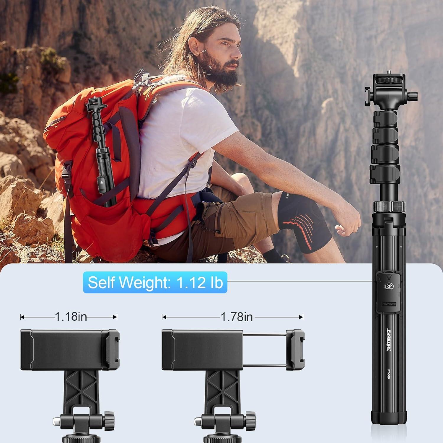 imageFugetek 51quot Professional Selfie Stick Tripod 100 All Aluminum Stick ampamp Legs Lightweight Detachable Bluetooth Remote Portable All in One Compatible with iPhone ampamp Android Non Skid Feet BlackQuadrapod