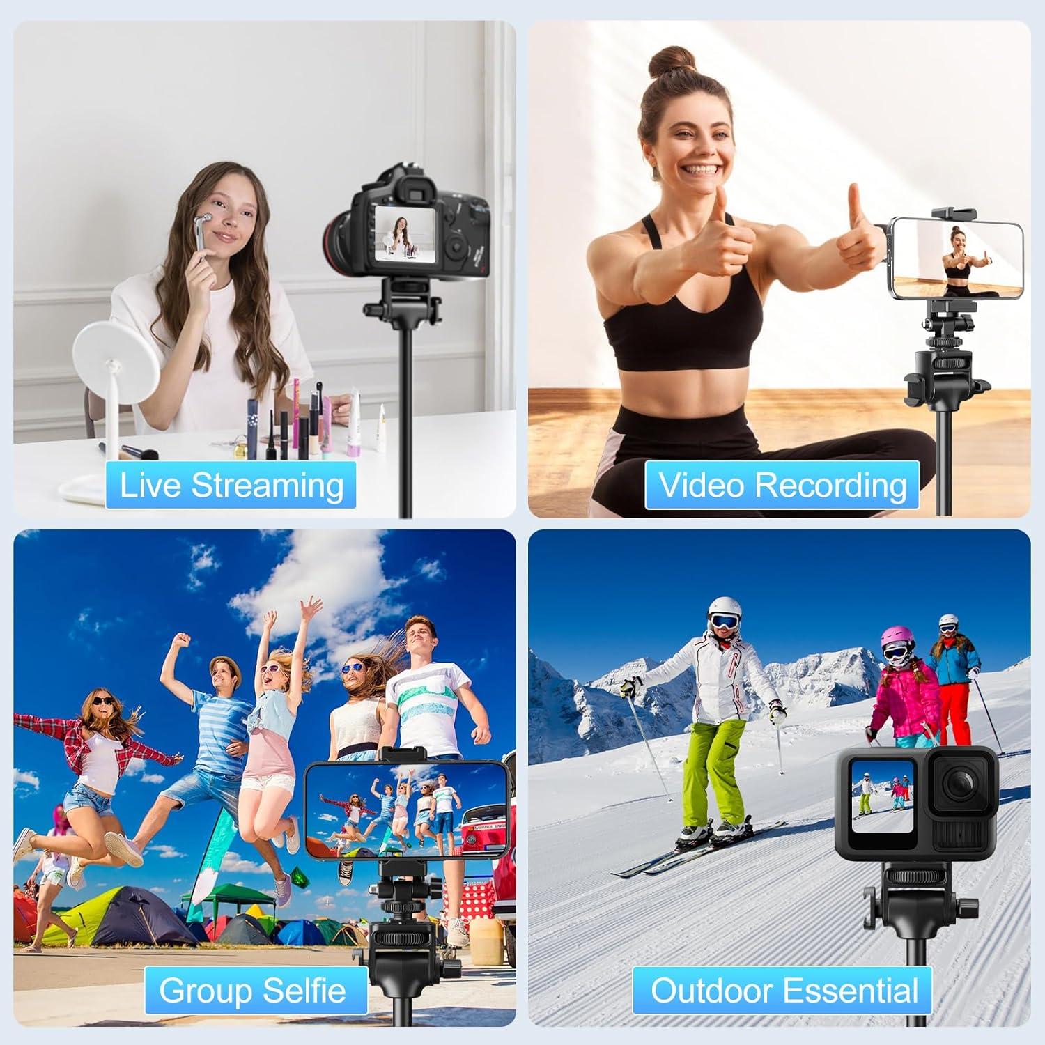 imageFugetek 51quot Professional Selfie Stick Tripod 100 All Aluminum Stick ampamp Legs Lightweight Detachable Bluetooth Remote Portable All in One Compatible with iPhone ampamp Android Non Skid Feet BlackQuadrapod