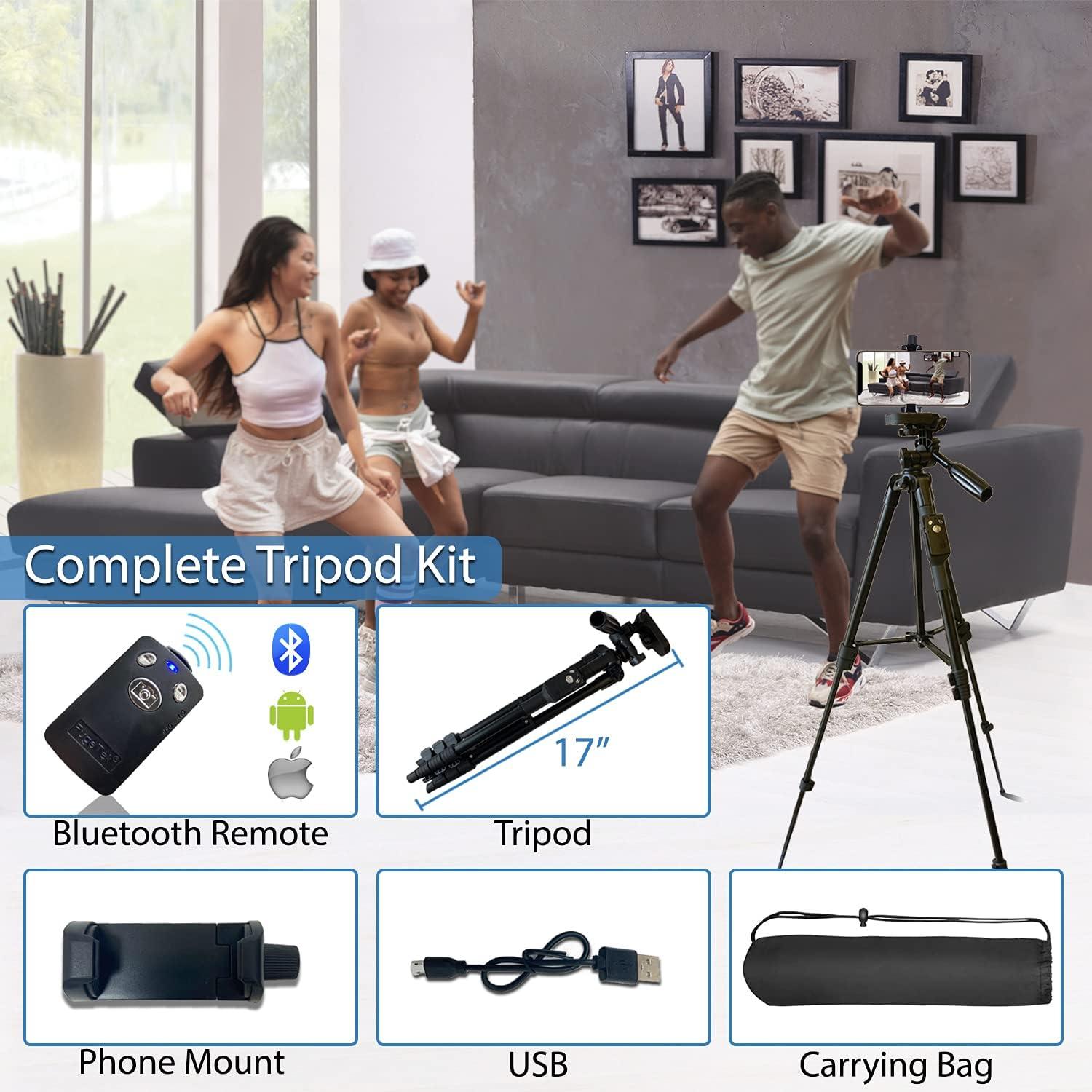 imageFugetek 54quot Phone Tripod Universal Cell Phone Mount Bluetooth Remote Lightweight Aluminum Extendable 360 Rotation for Photos ampamp Video Compatible with iPhone ampamp Android with Carry Bag