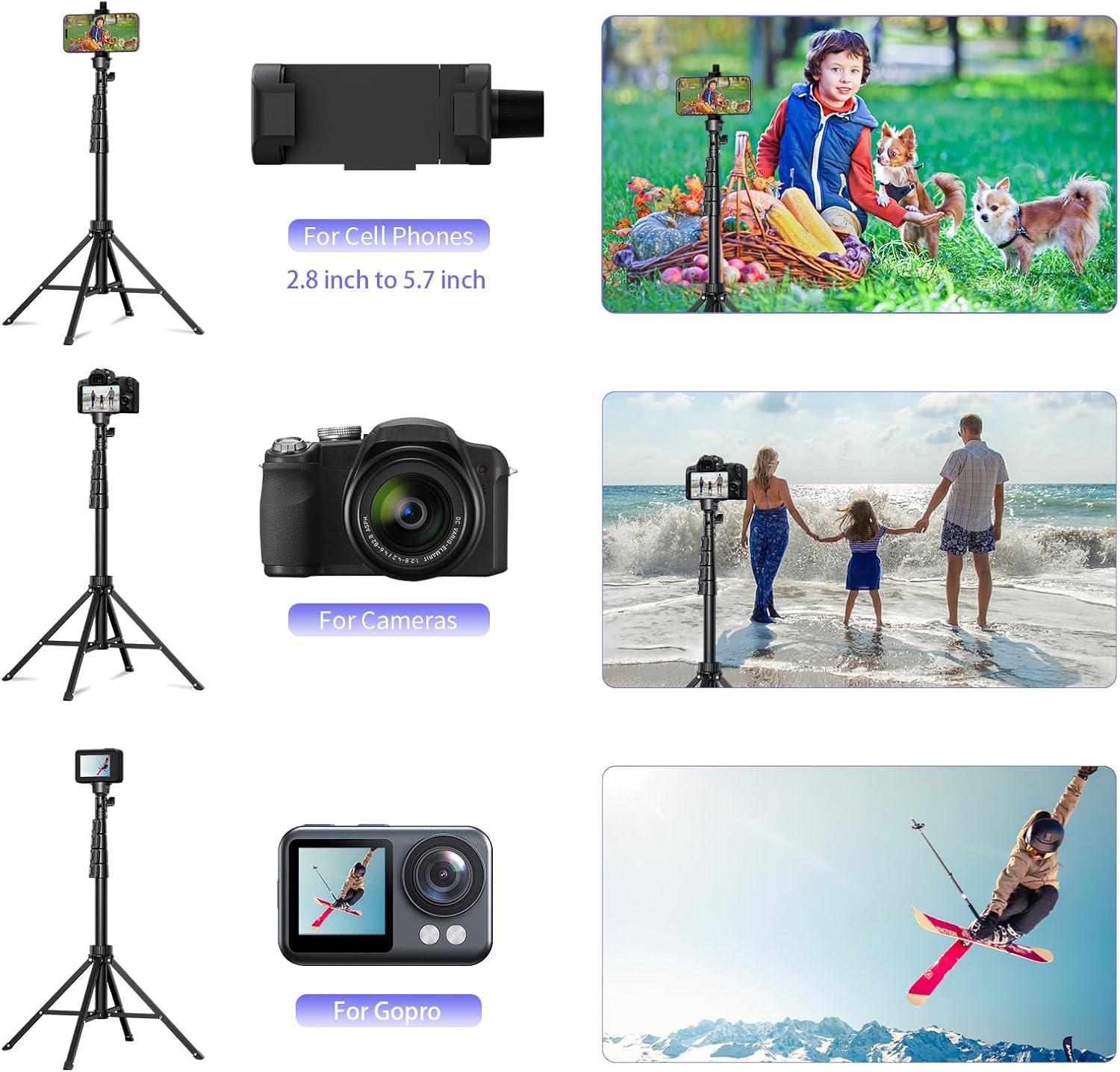 imageFugetek 67quot Professional Cell Phone Tripod Portable All in One Bluetooth Remote Phone Holder Compatible with iPhone ampamp Android Devices Non Skid Feet Black62 INCH