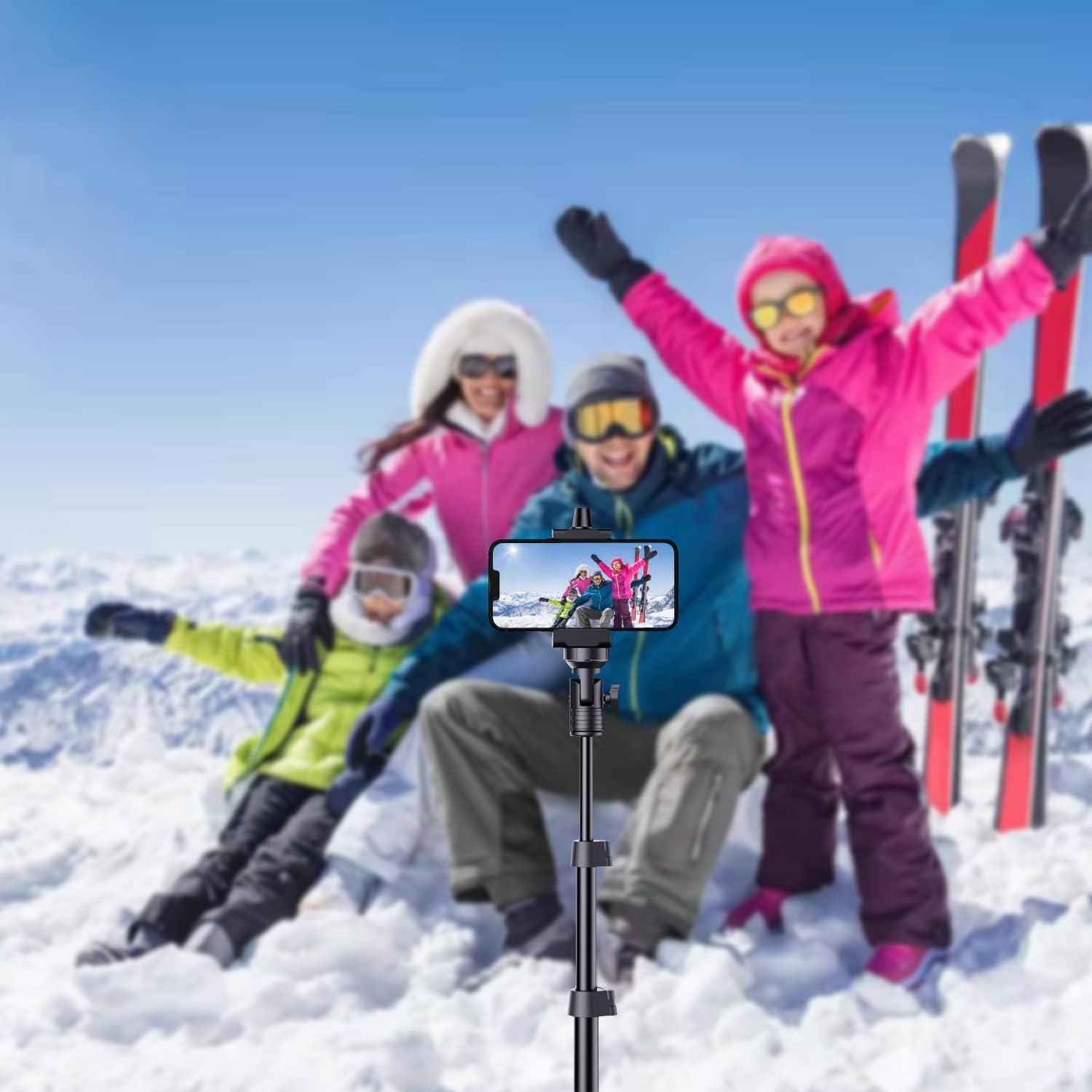 imageFugetek 67quot Professional Cell Phone Tripod Portable All in One Bluetooth Remote Phone Holder Compatible with iPhone ampamp Android Devices Non Skid Feet Black67 INCH