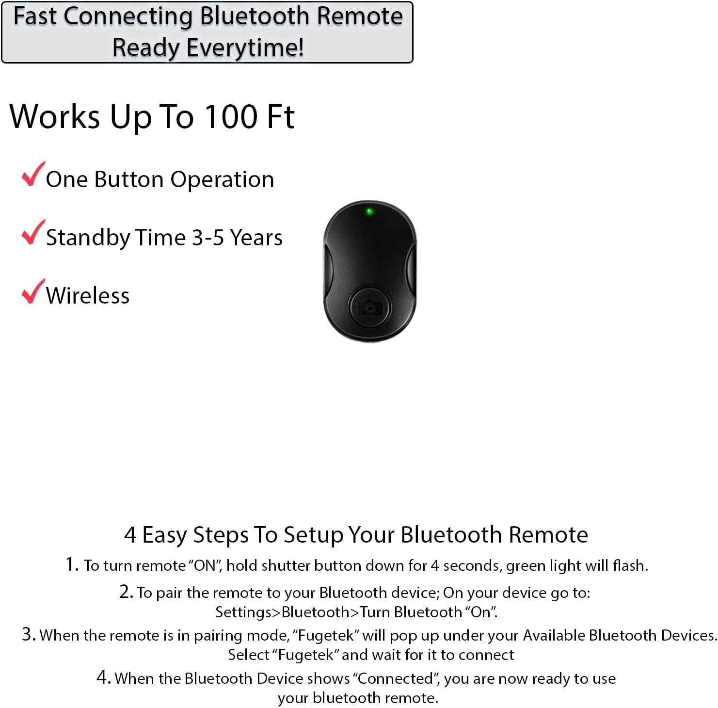 imageFugetek 67quot Professional Cell Phone Tripod Portable All in One Bluetooth Remote Phone Holder Compatible with iPhone ampamp Android Devices Non Skid Feet Black64 INCH