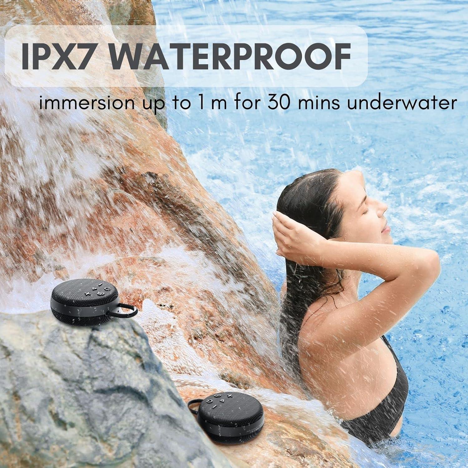 imageMusiBaby Mini Bluetooth Speaker  Bluetooth 53 with 6956C Chipset IPX7 Waterproof Rubberized Shell ClipOn Lanyard UltraPortable for Shower Pool Teens Backpack Gifts BlackBlack