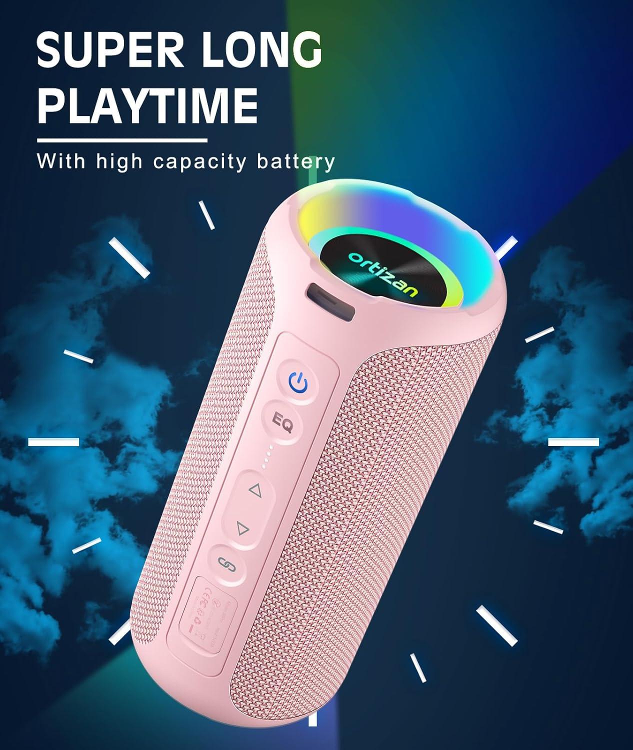 imageOrtizan Bluetooth Speaker IPX7 Waterproof Portable Speakers with HD Sound Deep Bass RGB Lights Notice X8 Pro Navy and X8 Pro Blue Cannot be paired via TWS Due to Different Bluetooth VersionsPink