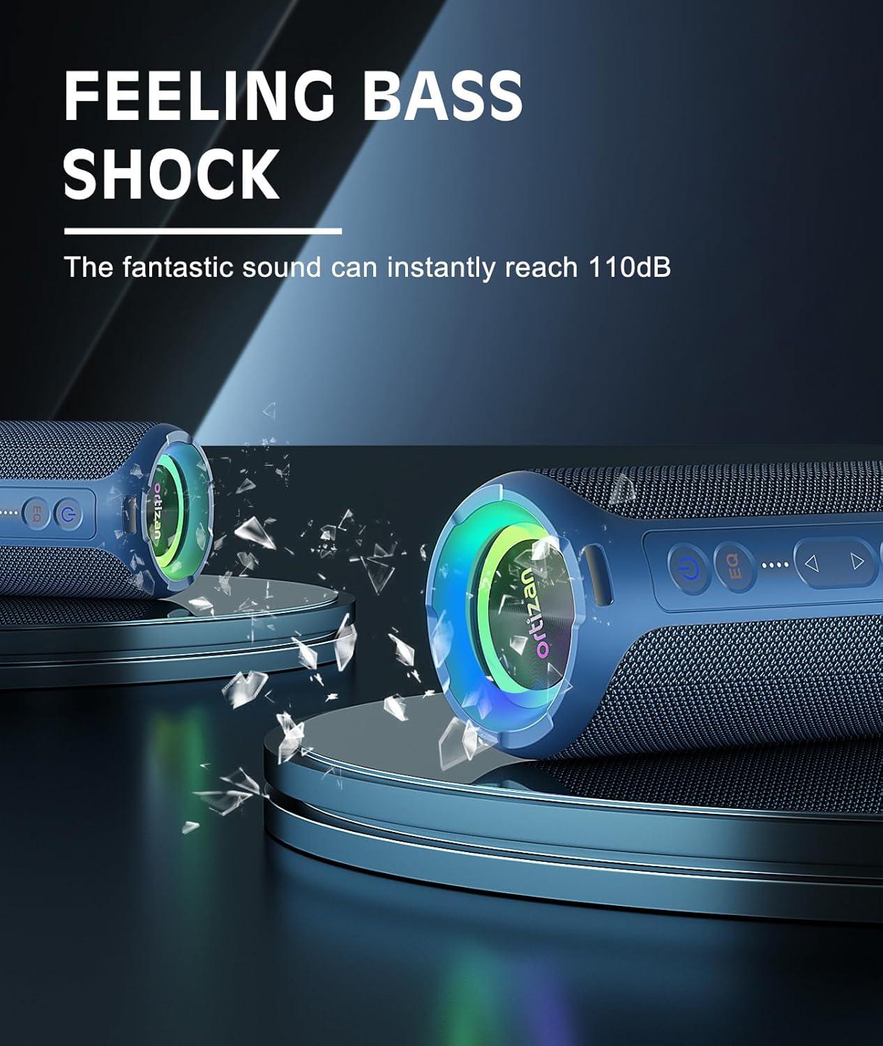 imageOrtizan Bluetooth Speaker IPX7 Waterproof Portable Speakers with HD Sound Deep Bass RGB Lights Notice X8 Pro Navy and X8 Pro Blue Cannot be paired via TWS Due to Different Bluetooth VersionsBlue