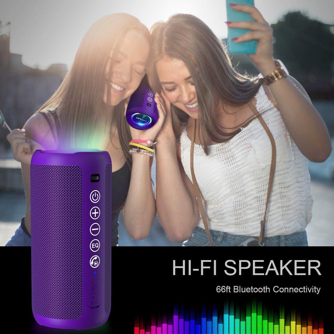 imageOrtizan Portable Bluetooth Speaker IPX7 Waterproof Wireless Speaker with 24W Loud Stereo Sound Outdoor Speakers with Bluetooth 50 30H Playtime66ft Bluetooth Range Dual Pairing for HomePurple