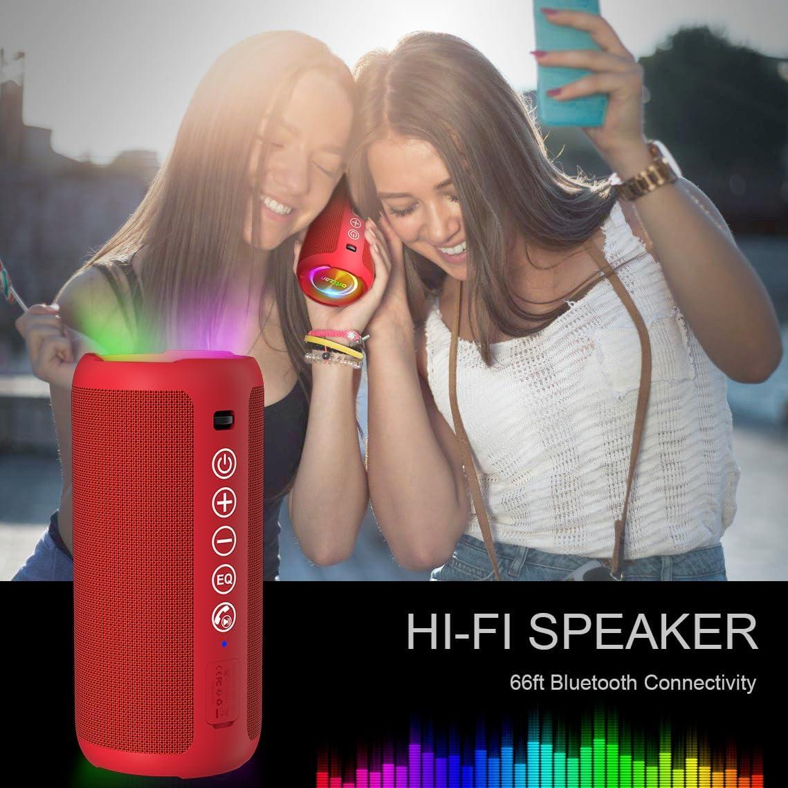 imageOrtizan Portable Bluetooth Speaker IPX7 Waterproof Wireless Speaker with 24W Loud Stereo Sound Outdoor Speakers with Bluetooth 50 30H Playtime66ft Bluetooth Range Dual Pairing for HomeBright Red