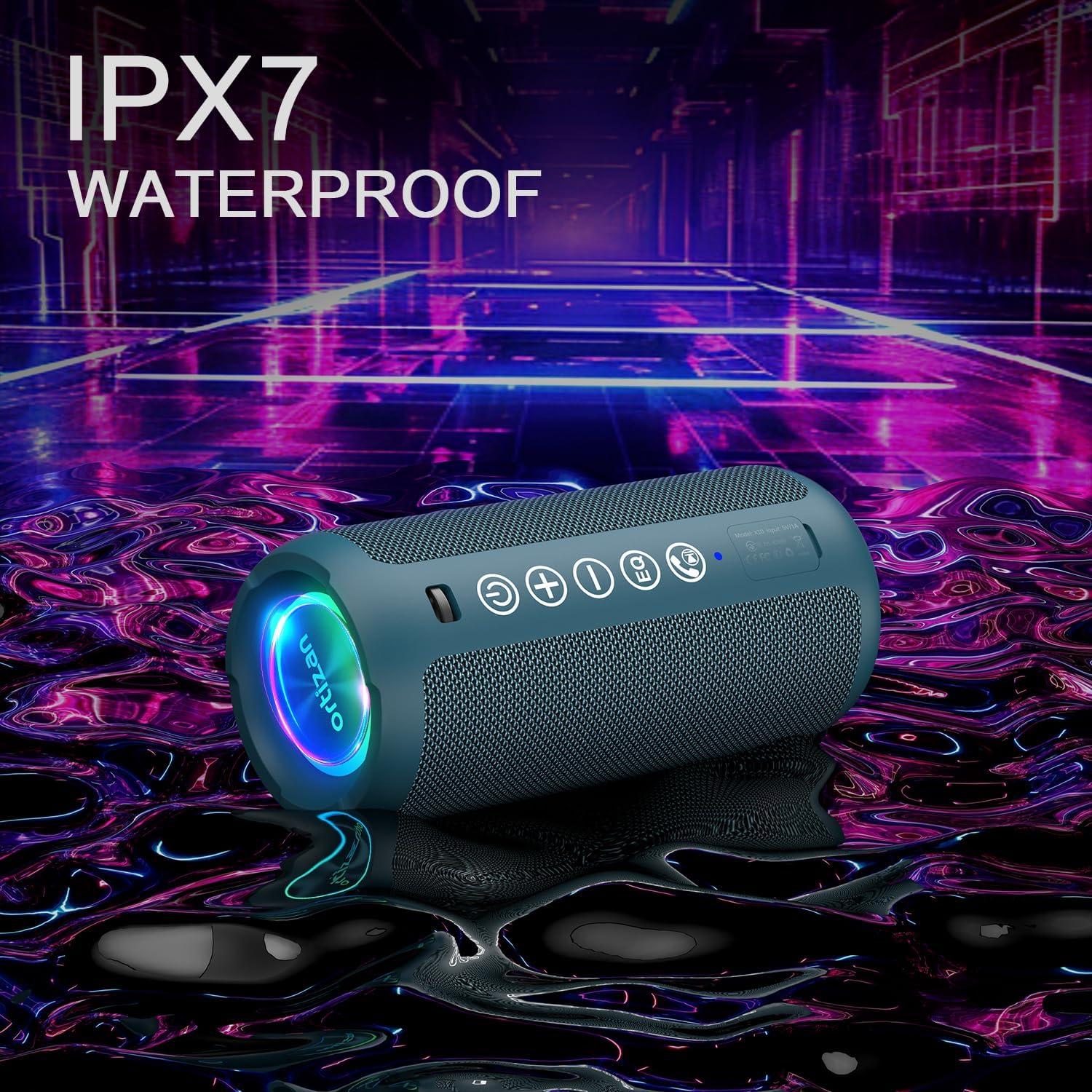 imageOrtizan Portable Bluetooth Speaker IPX7 Waterproof Wireless Speaker with 24W Loud Stereo Sound Outdoor Speakers with Bluetooth 50 30H Playtime66ft Bluetooth Range Dual Pairing for HomeMidnight Blue