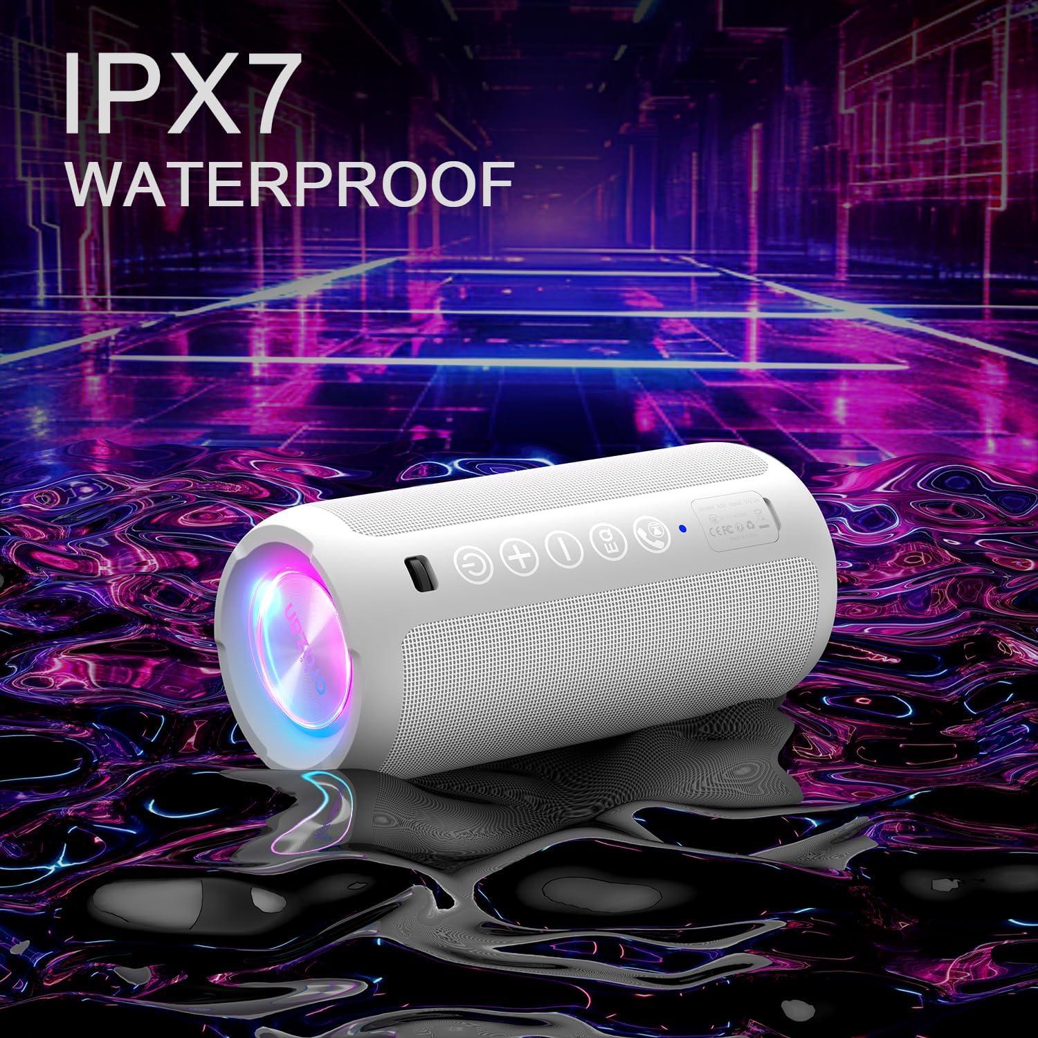 imageOrtizan Portable Bluetooth Speaker IPX7 Waterproof Wireless Speaker with 24W Loud Stereo Sound Outdoor Speakers with Bluetooth 50 30H Playtime66ft Bluetooth Range Dual Pairing for HomeWhite