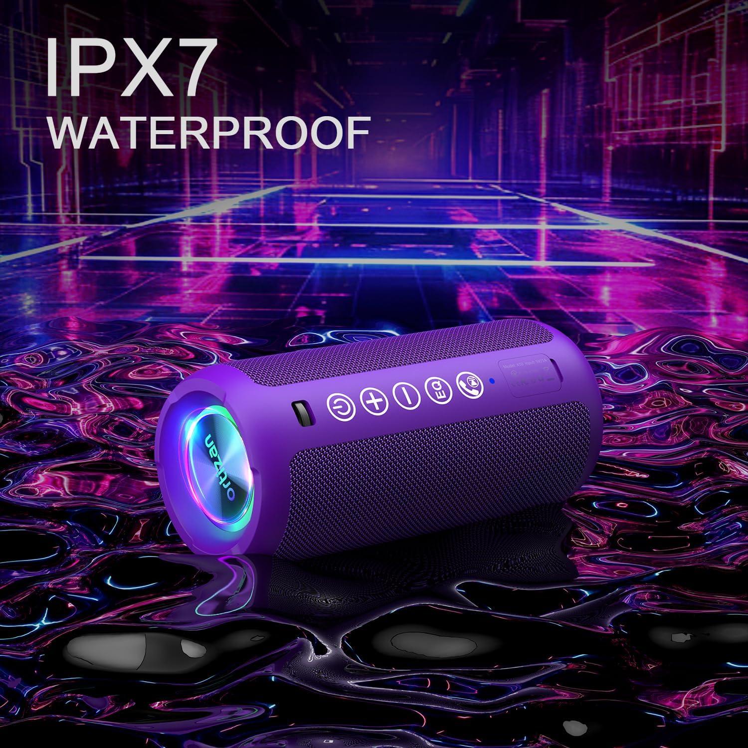 imageOrtizan Portable Bluetooth Speaker IPX7 Waterproof Wireless Speaker with 24W Loud Stereo Sound Outdoor Speakers with Bluetooth 50 30H Playtime66ft Bluetooth Range Dual Pairing for HomePurple
