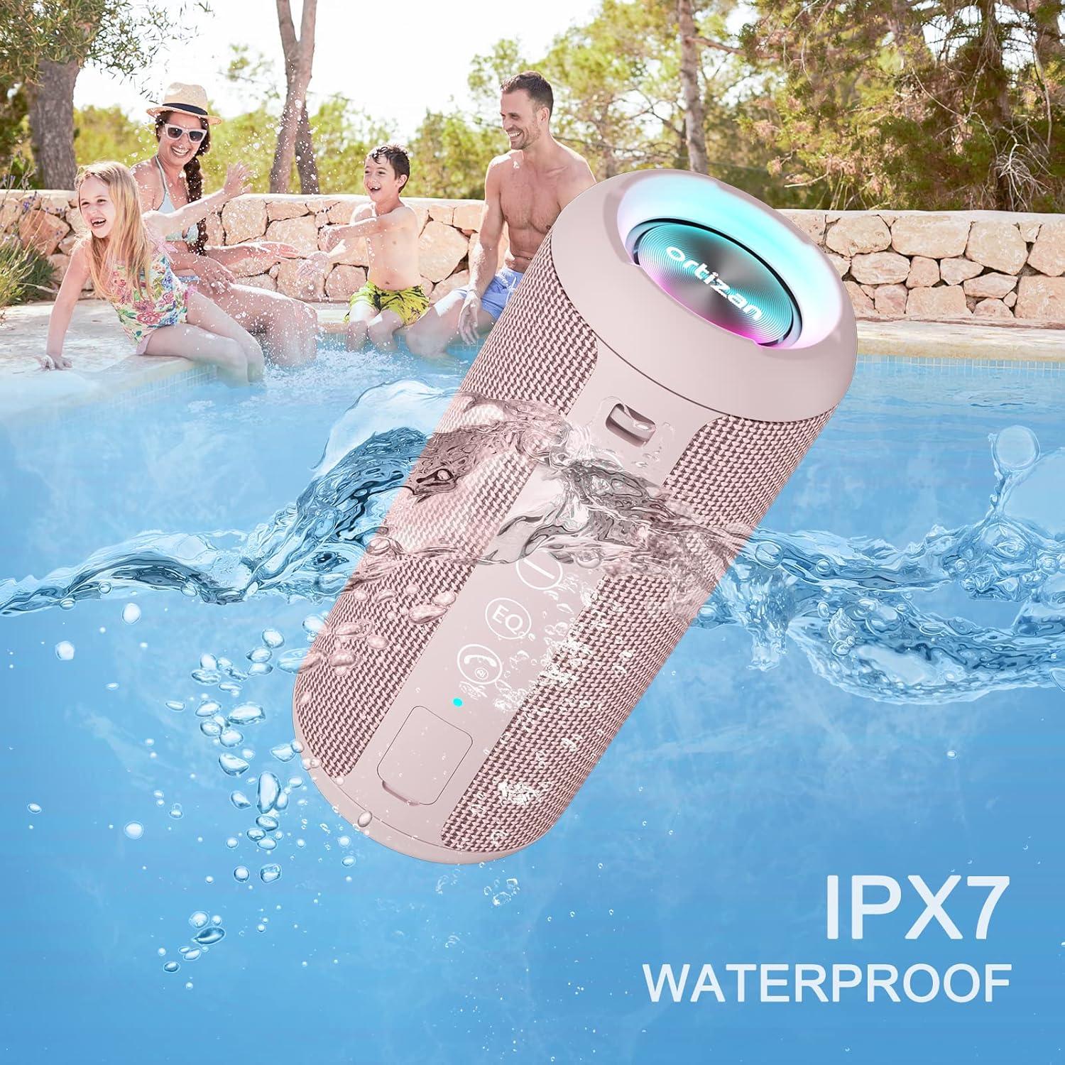 imageOrtizan Portable Bluetooth Speaker IPX7 Waterproof Wireless Speaker with 24W Loud Stereo Sound Outdoor Speakers with Bluetooth 50 30H Playtime66ft Bluetooth Range Dual Pairing for HomePink