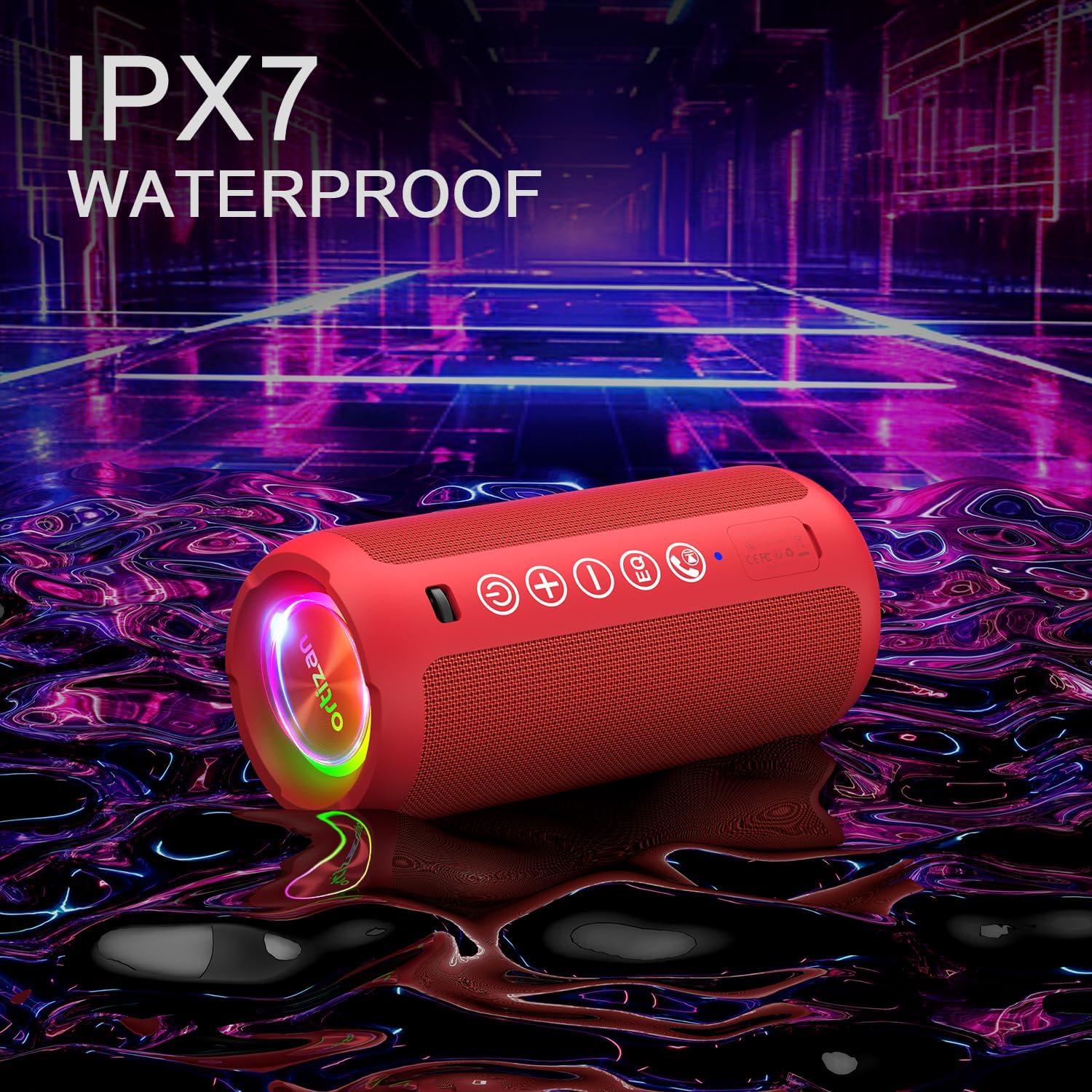 imageOrtizan Portable Bluetooth Speaker IPX7 Waterproof Wireless Speaker with 24W Loud Stereo Sound Outdoor Speakers with Bluetooth 50 30H Playtime66ft Bluetooth Range Dual Pairing for HomeBright Red
