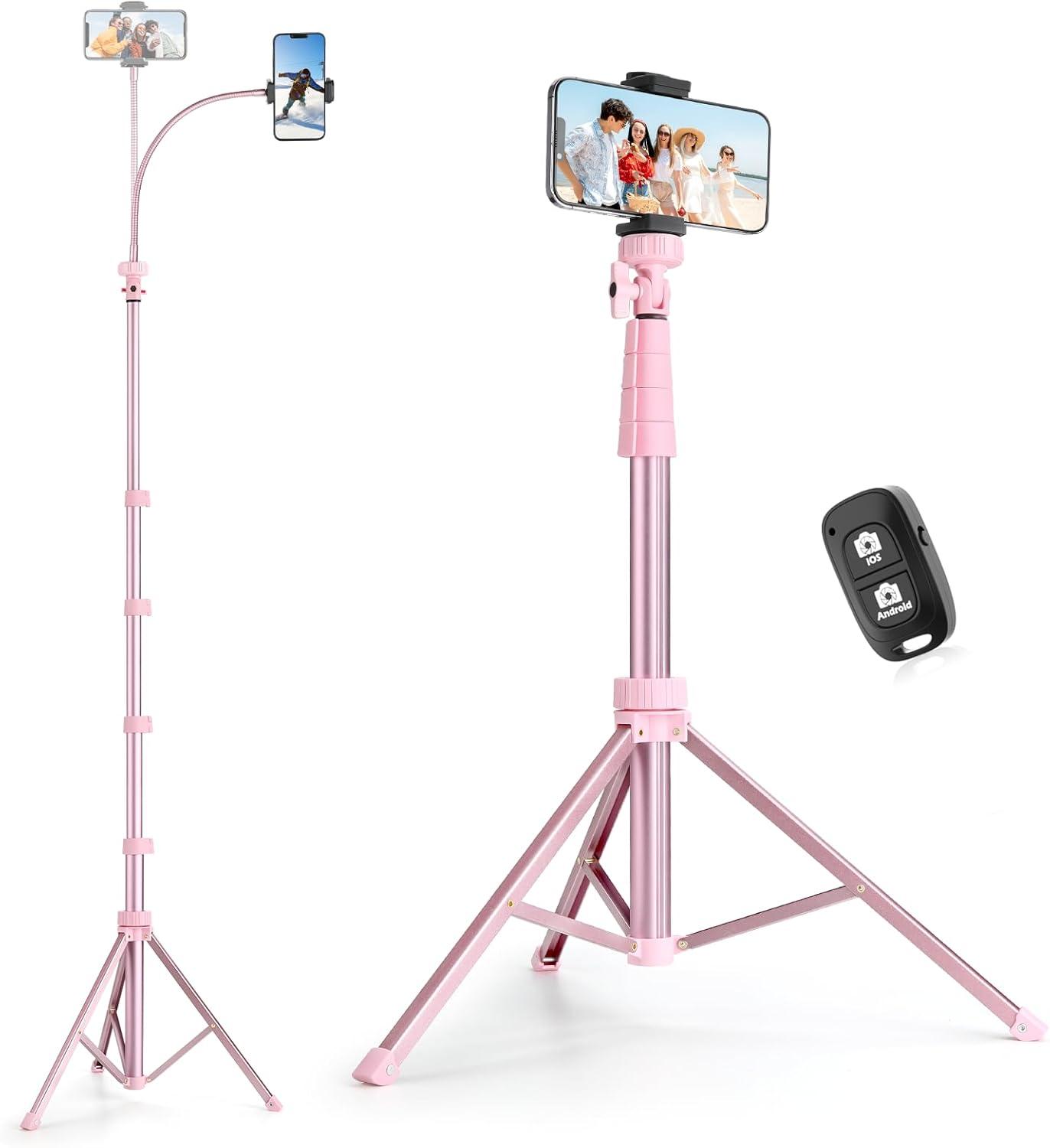 imageSENSYNE 62quot Phone Tripod ampamp Selfie Stick Extendable Cell Phone Tripod Stand with Wireless Remote and Phone Holder Compatible with iPhone Android Phone CameraPink