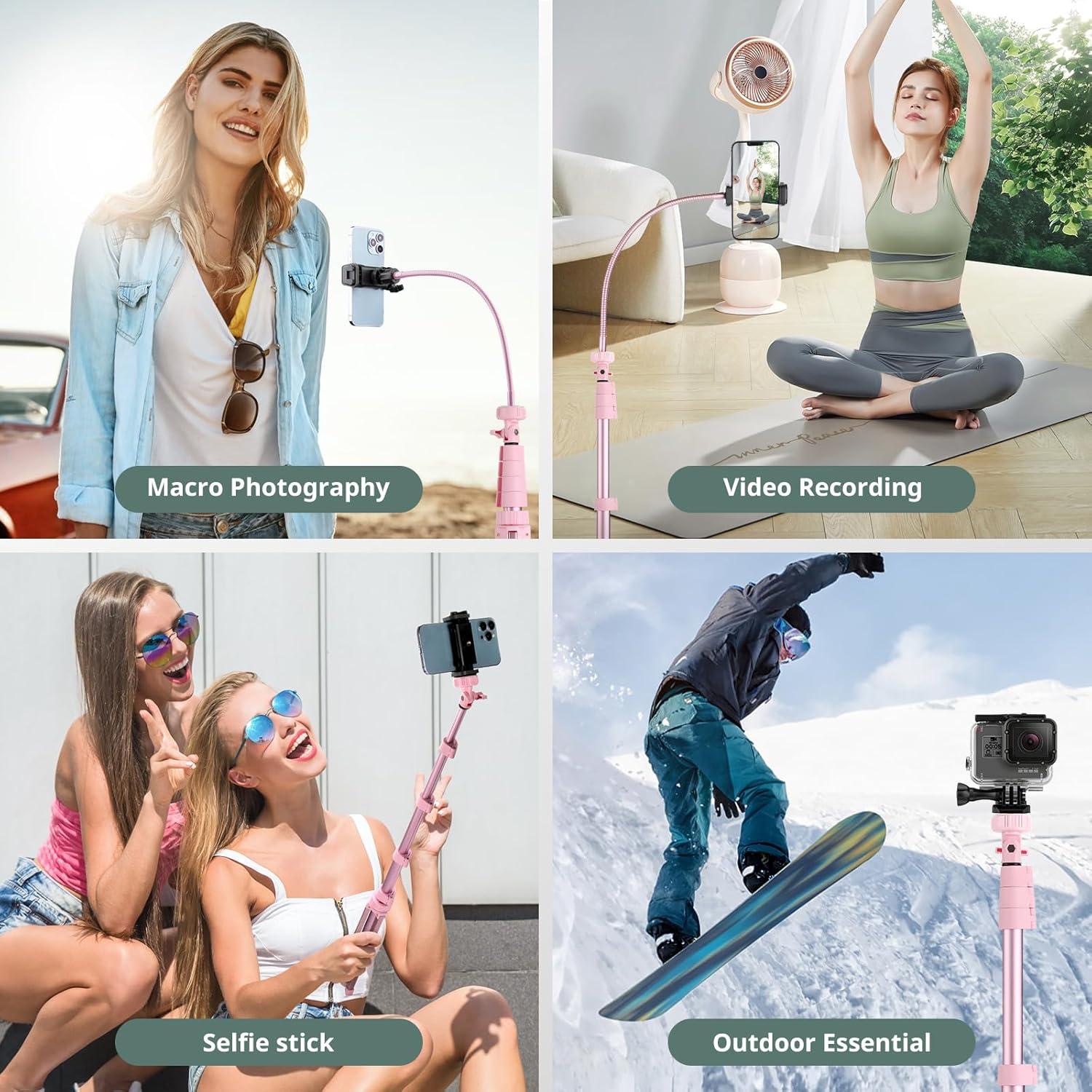 imageSENSYNE 62quot Phone Tripod ampamp Selfie Stick Extendable Cell Phone Tripod Stand with Wireless Remote and Phone Holder Compatible with iPhone Android Phone CameraPink