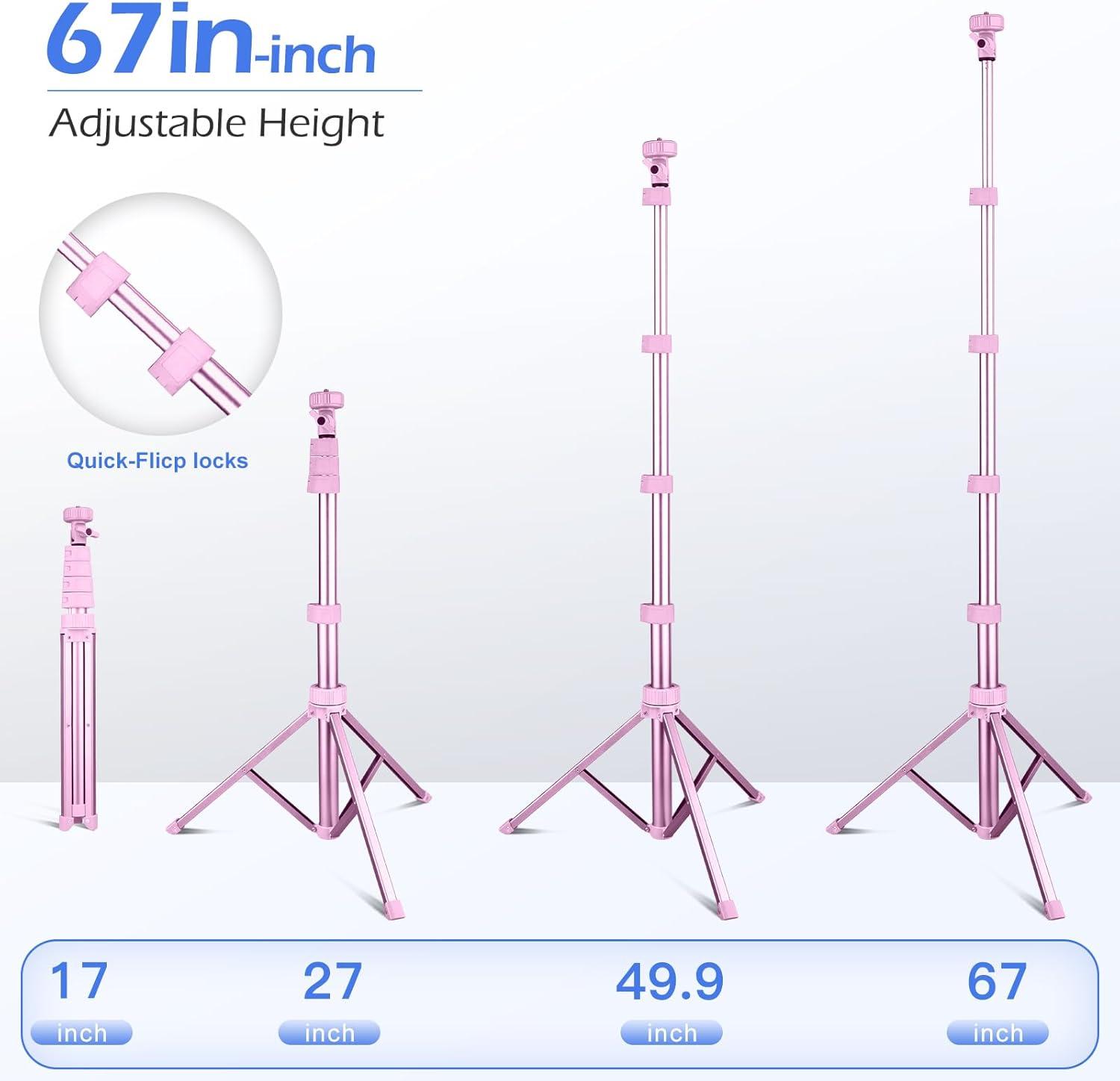 imageSENSYNE 62quot Phone Tripod ampamp Selfie Stick Extendable Cell Phone Tripod Stand with Wireless Remote and Phone Holder Compatible with iPhone Android Phone CameraPink