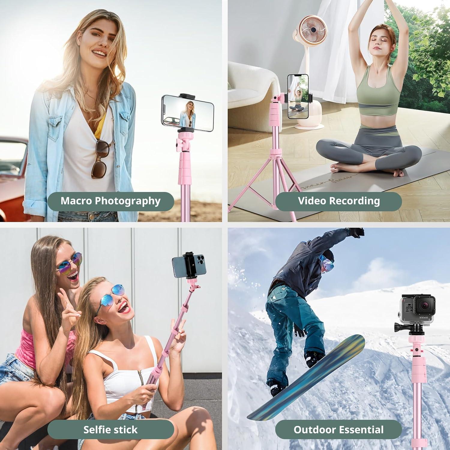 imageSENSYNE 62quot Phone Tripod ampamp Selfie Stick Extendable Cell Phone Tripod Stand with Wireless Remote and Phone Holder Compatible with iPhone Android Phone CameraPink