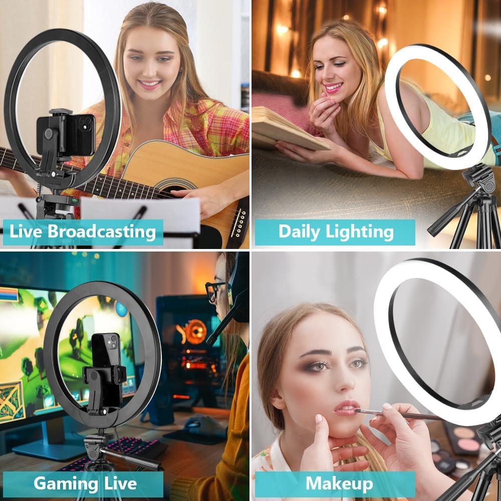 imageSensyne 10 Ring Light with 50 Extendable Tripod Stand LED Circle Lights with Phone Holder for Live StreamMakeupYouTube VideoTikTok Compatible with All PhonesNature