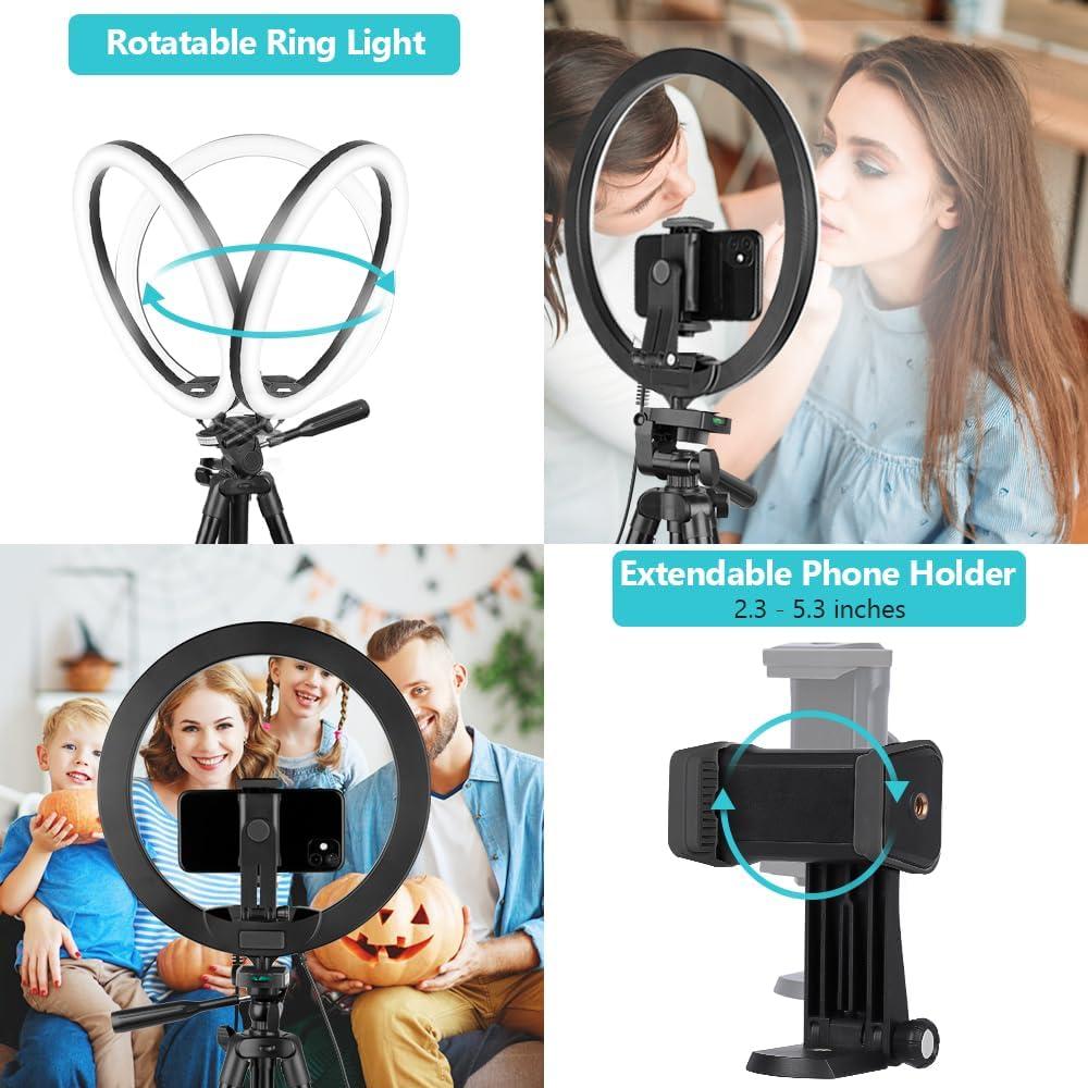 imageSensyne 10 Ring Light with 50 Extendable Tripod Stand LED Circle Lights with Phone Holder for Live StreamMakeupYouTube VideoTikTok Compatible with All PhonesNature