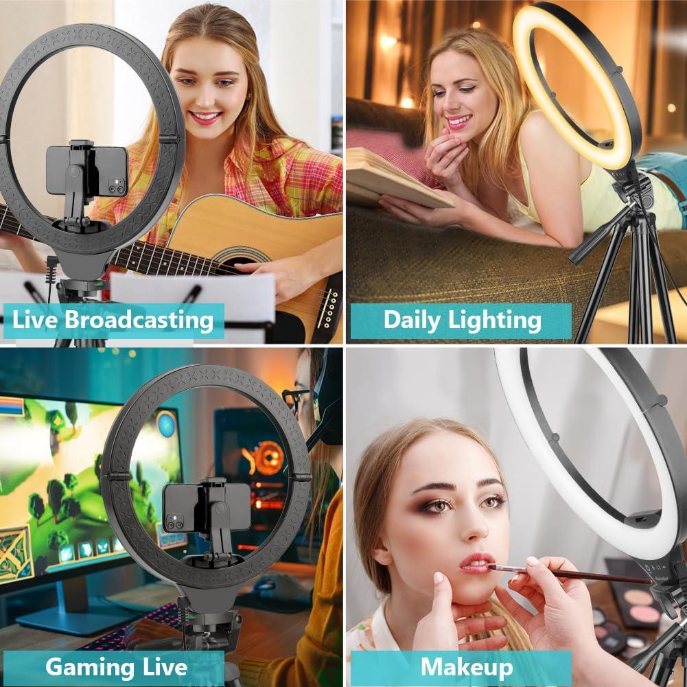 imageSensyne 10 Ring Light with 50 Extendable Tripod Stand LED Circle Lights with Phone Holder for Live StreamMakeupYouTube VideoTikTok Compatible with All PhonesNature